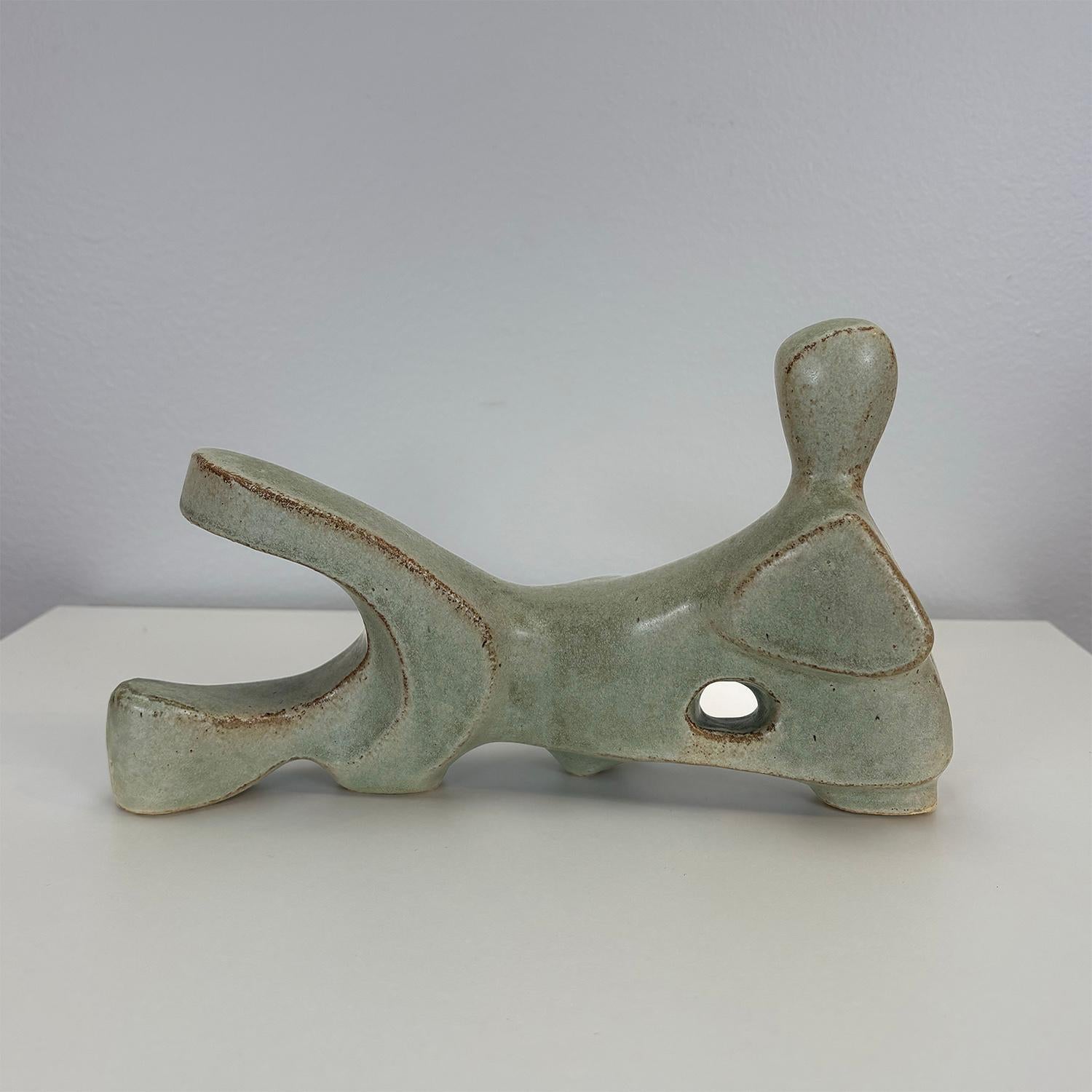Bodies at Rest, #7, Small Ceramic Abstract Sculpture, Green