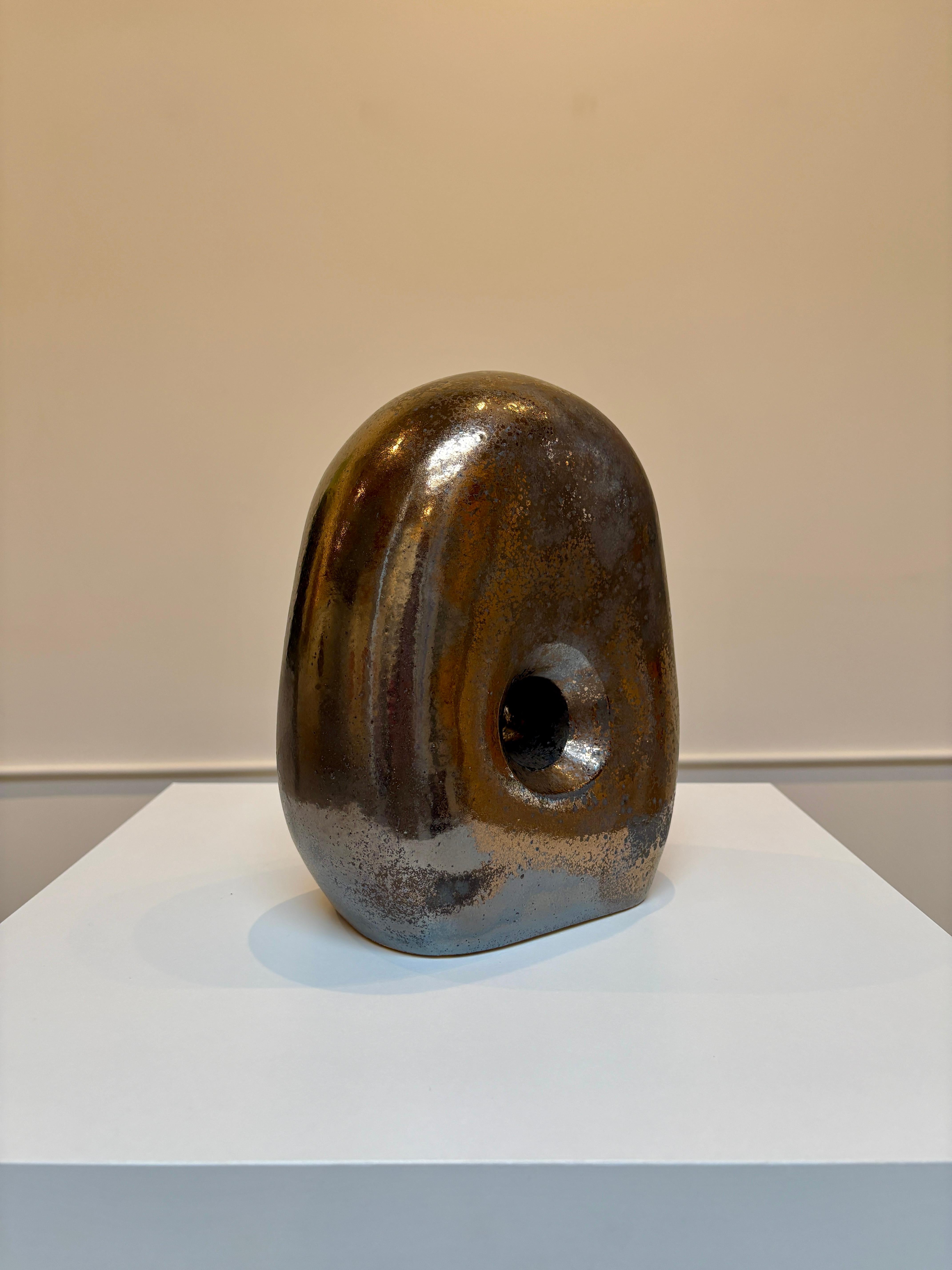 Non Dual Form #32, Small Ceramic Abstract Sculpture, Metallic For Sale 8