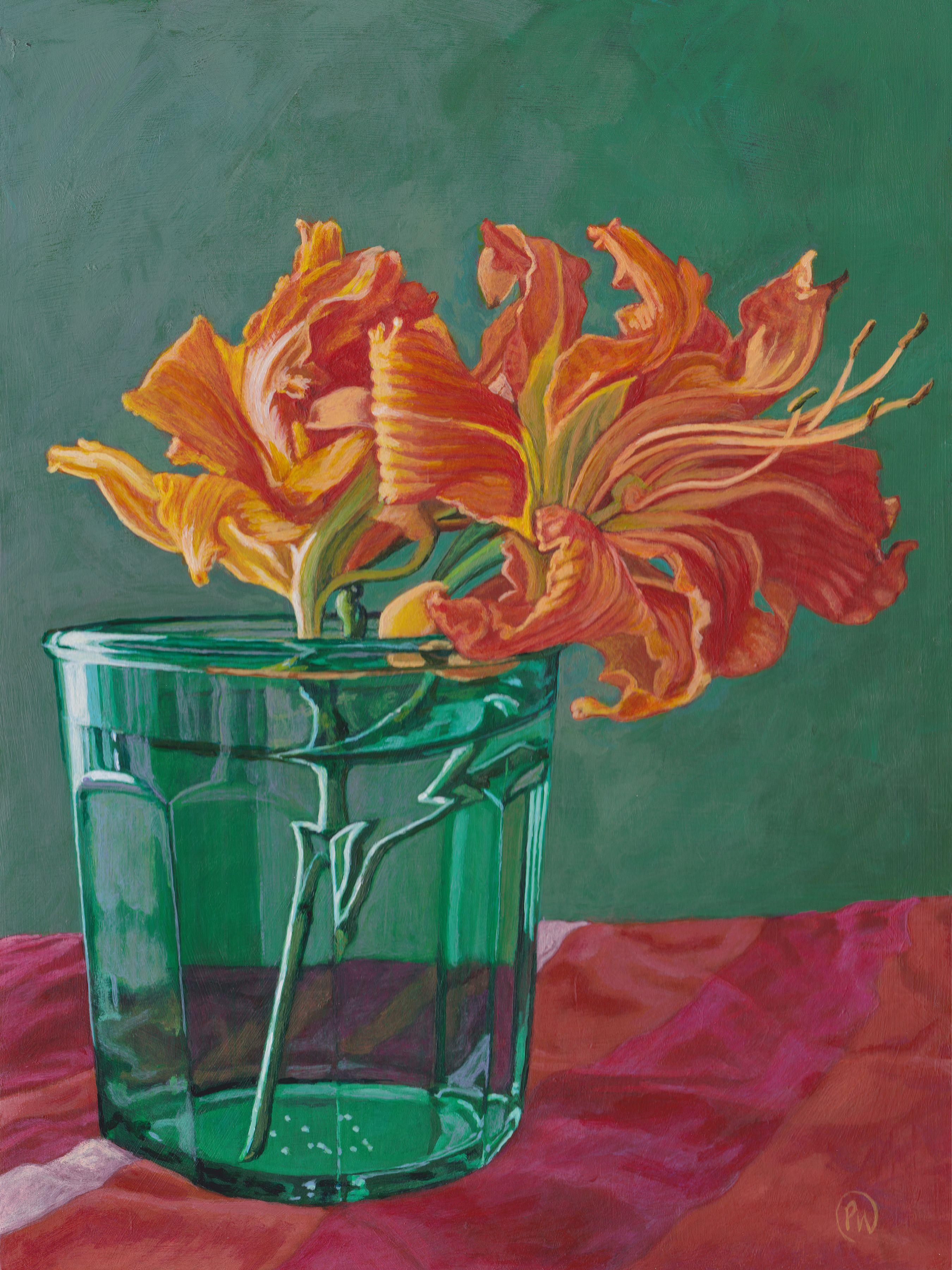 Paige Wallis Still-Life Painting – Glas von Flammen Schönheit, Gemälde, Acryl auf MDF-Tafel