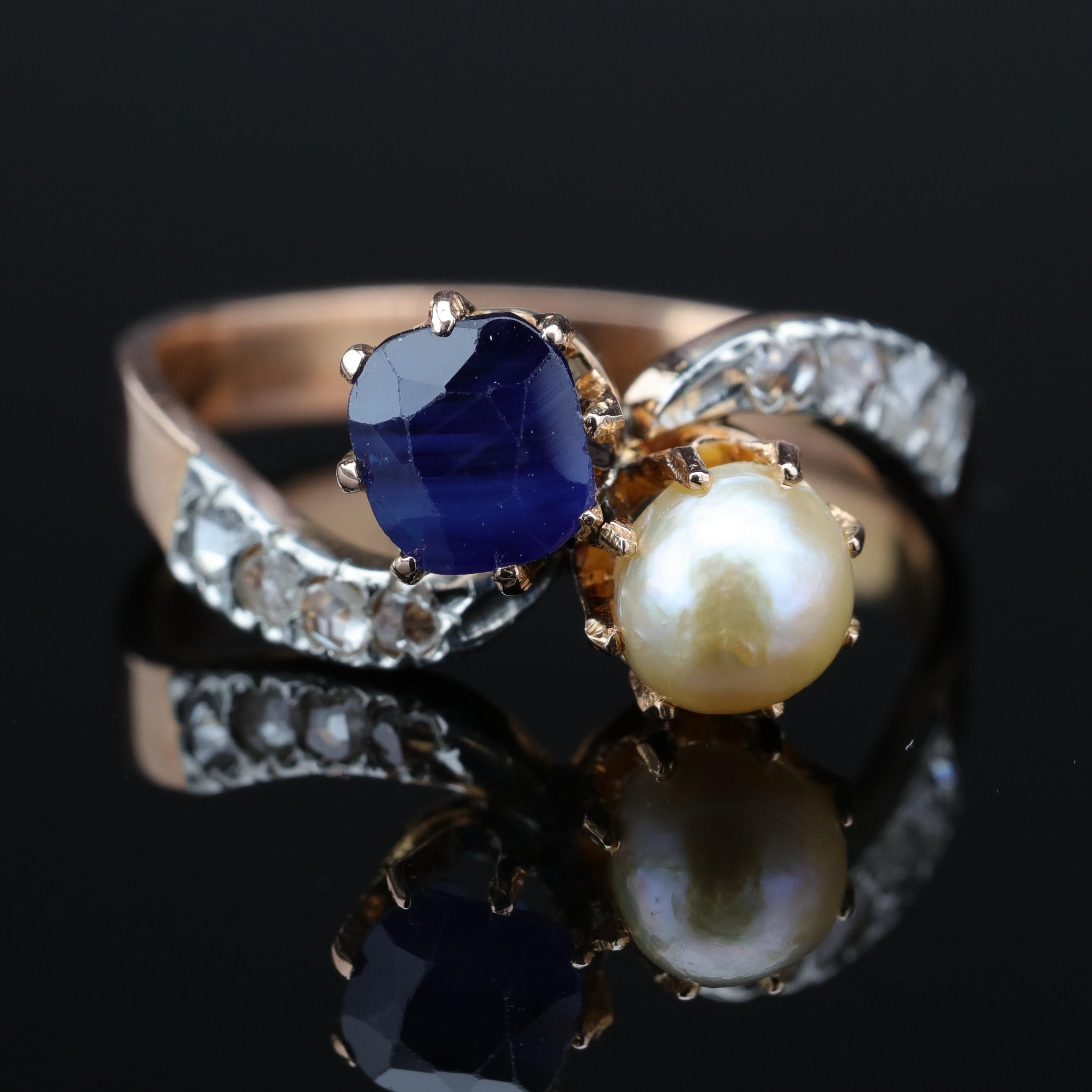 Pailin Sapphire and Natural Pearl Ring Certified No Heat French Art Nouveau 4