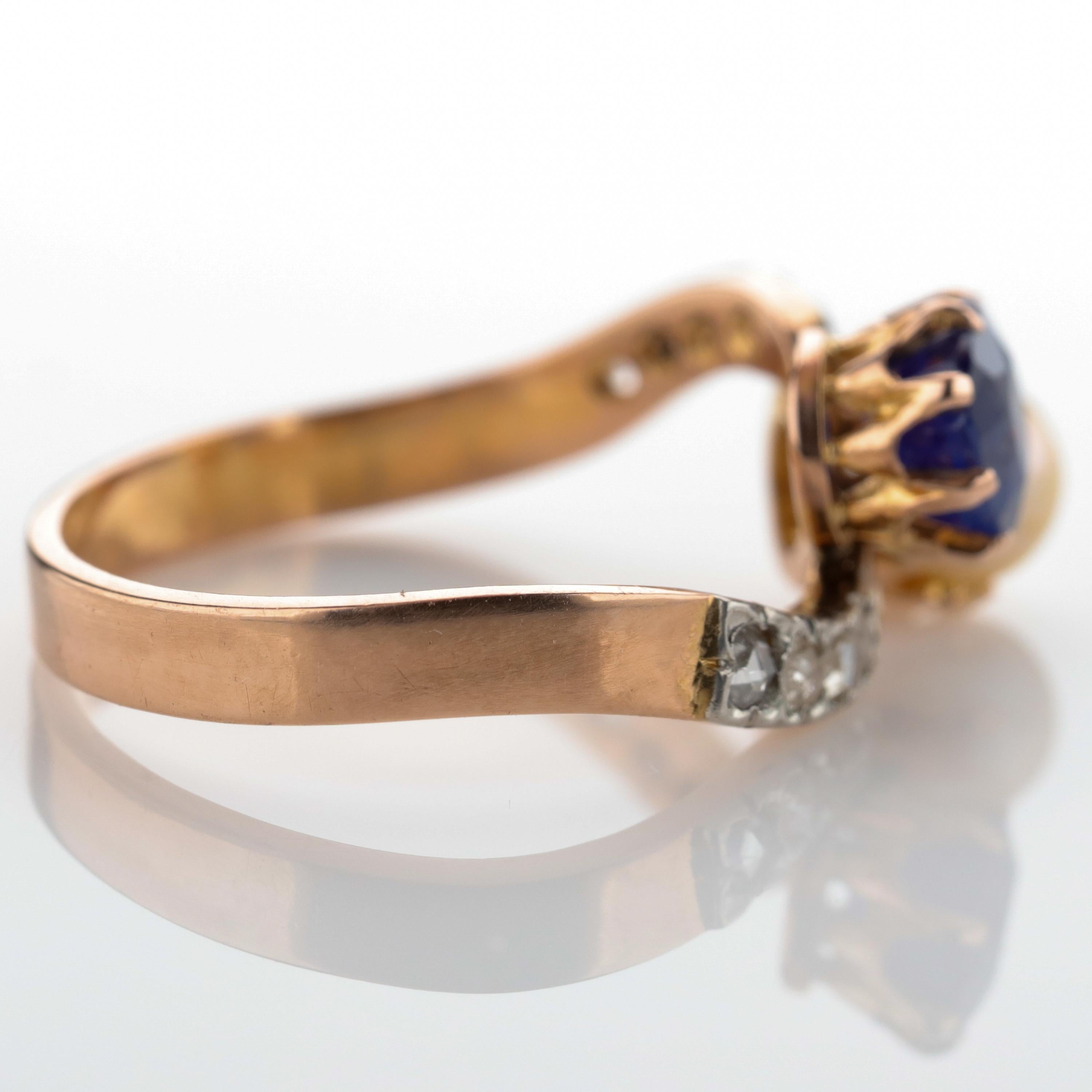 Pailin Sapphire and Natural Pearl Ring Certified No Heat French Art Nouveau In Good Condition In Southbury, CT