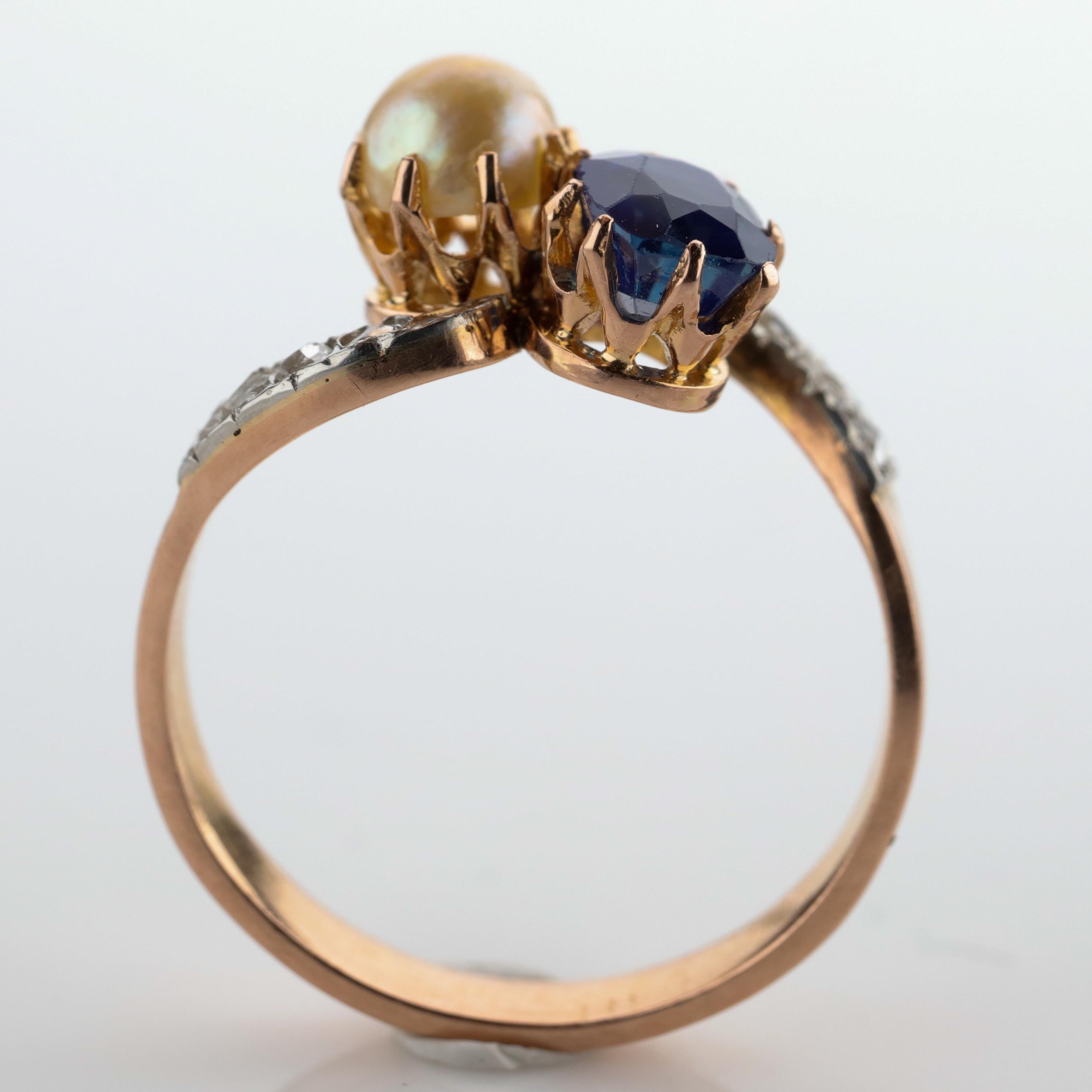 Pailin Sapphire and Natural Pearl Ring Certified No Heat French Art Nouveau 1