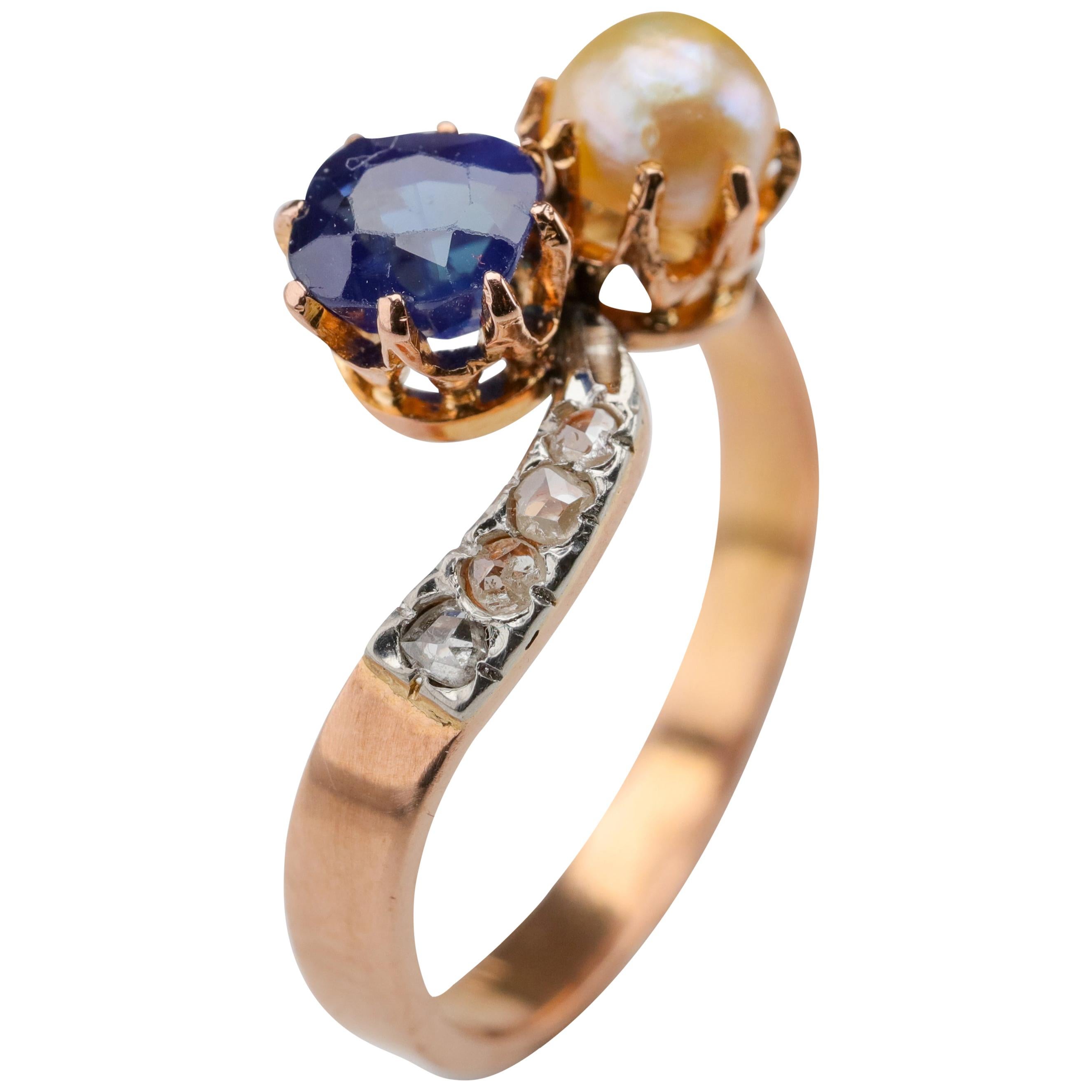 Pailin Sapphire and Natural Pearl Ring Certified No Heat French Art Nouveau