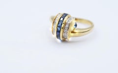 Pain au Chocolat Baguette & Cabochon Blue Sapphire Diamond 18K Gold Bypass Ring