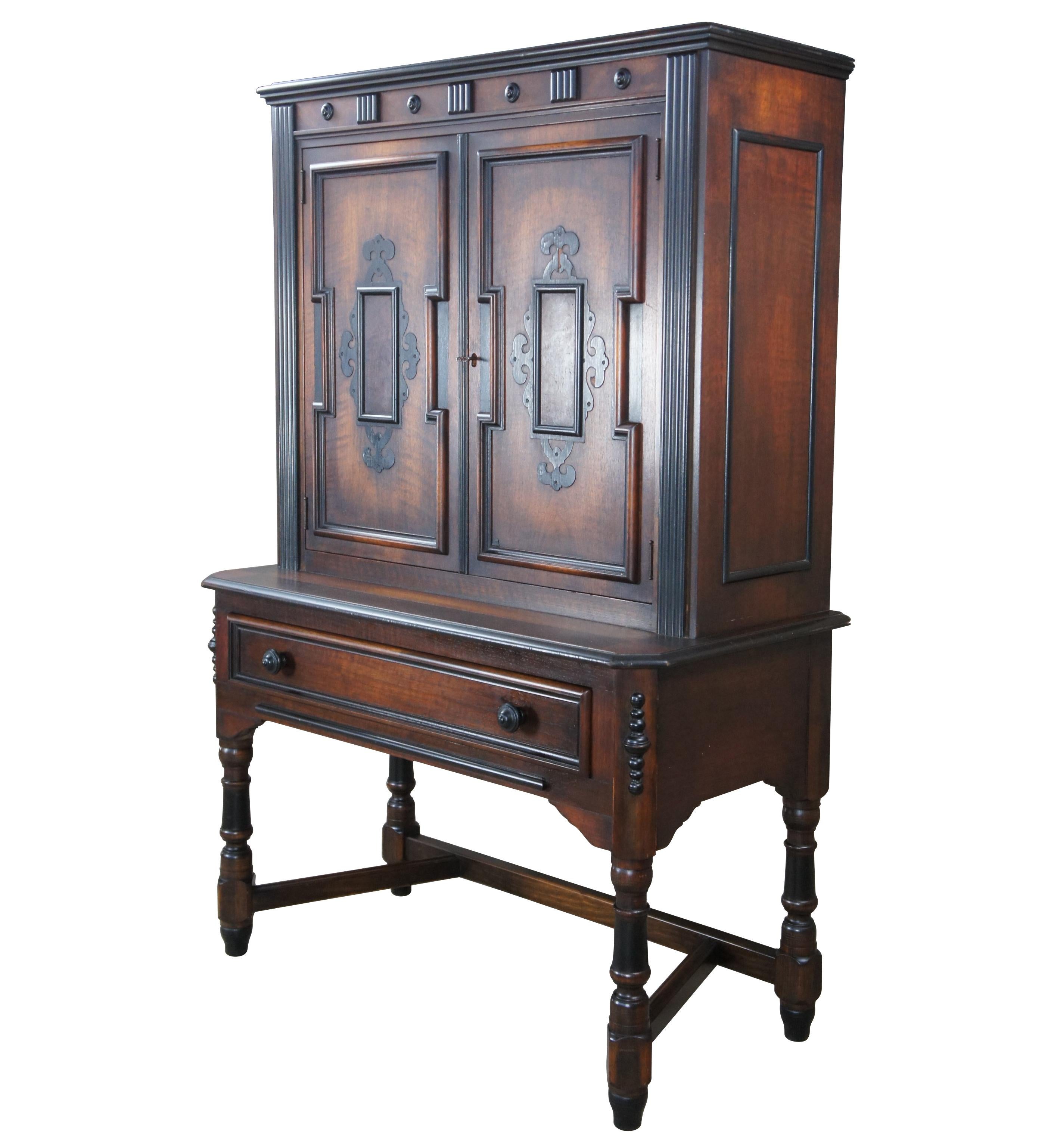 Paine Furniture Victorian Revival Walnut Stepback Cupboard Hutch China Cabinet In Good Condition In Dayton, OH