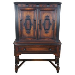 Vintage Paine Furniture Victorian Revival Walnut Stepback Cupboard Hutch China Cabinet