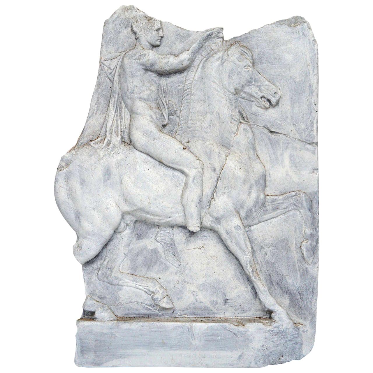 Paint and Resin Relief of an Ancient Roman on Horseback For Sale