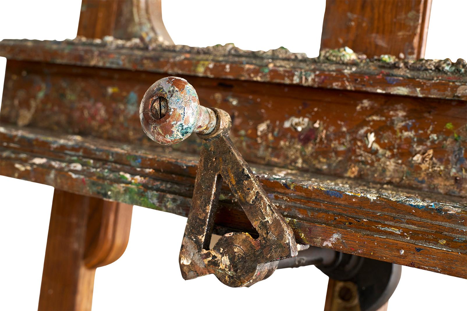 19th Century Paint Coated 19th C Easel on Wheel with Cranking Mechanism For Sale
