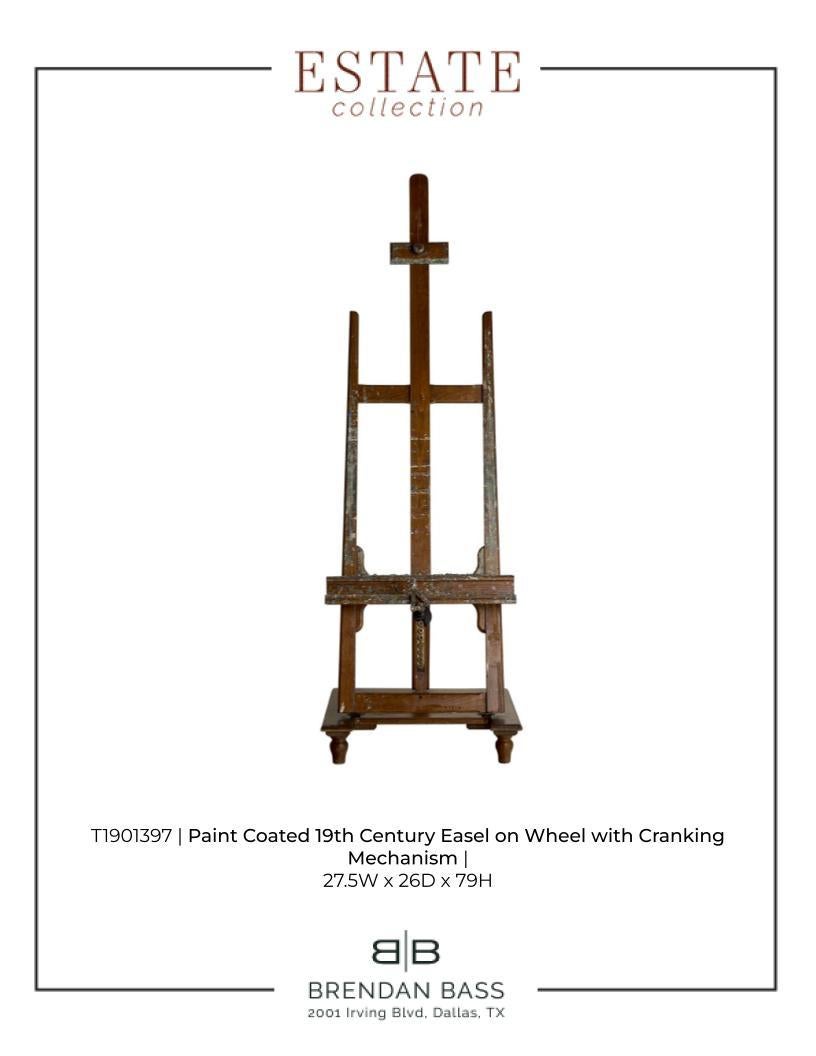 Paint Coated 19th C Easel on Wheel with Cranking Mechanism For Sale 3