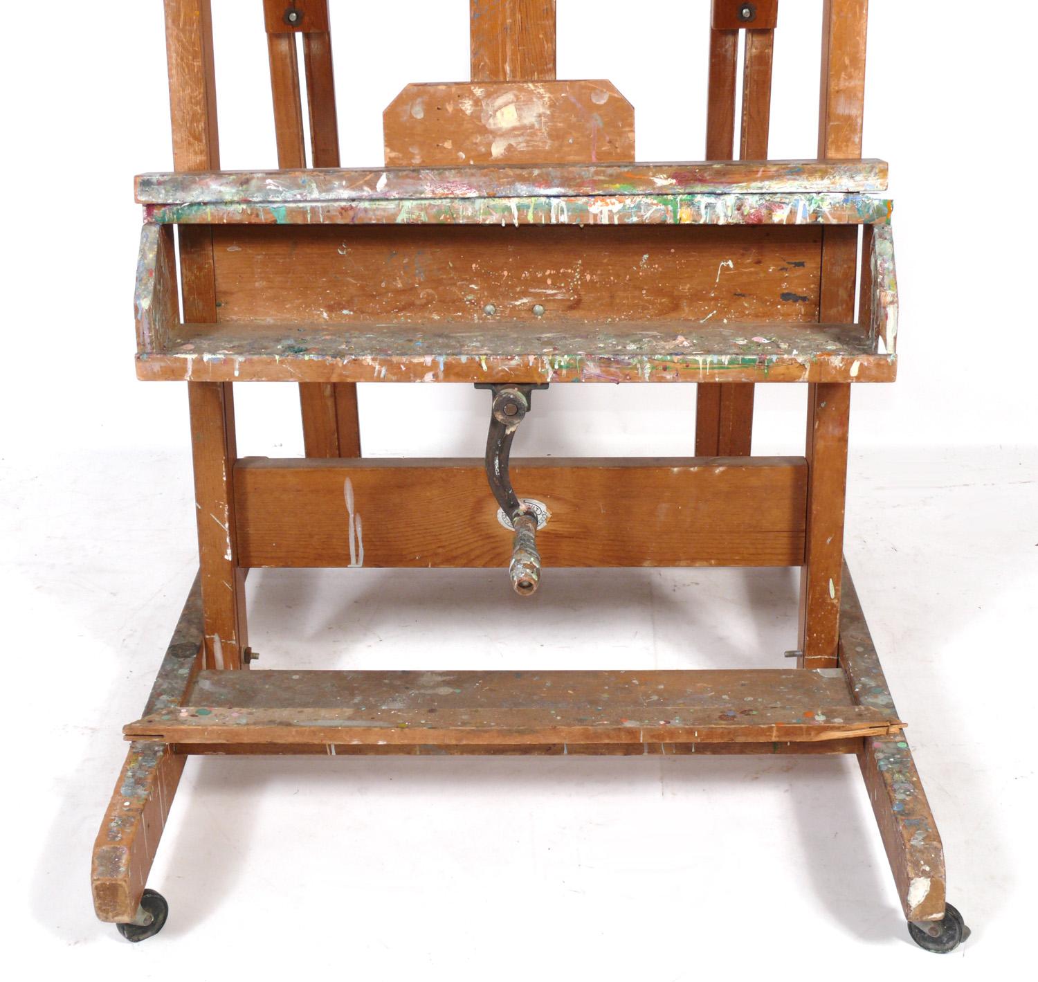 Industrial Paint Covered Wood Artist's Easel by Anco