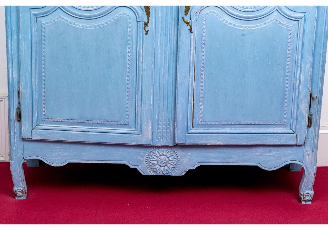 French Provincial Paint Decorated 19th Century French Blue Armoire For Sale