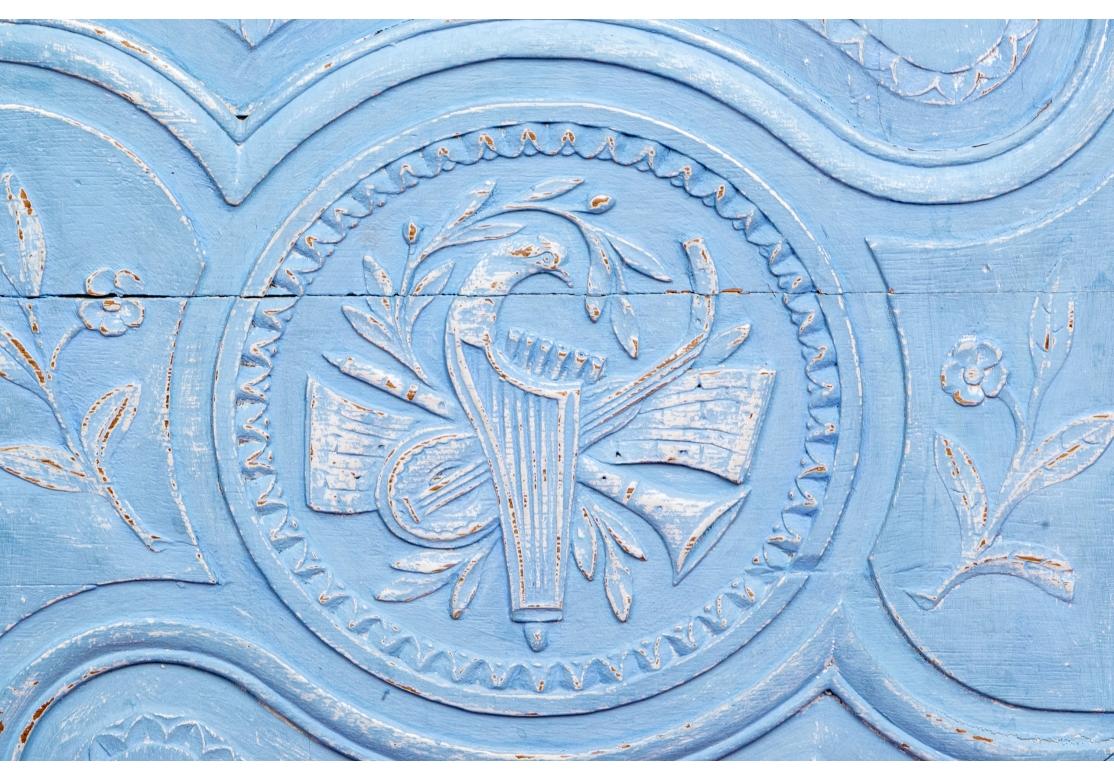 Paint Decorated 19th Century French Blue Armoire In Distressed Condition For Sale In Bridgeport, CT