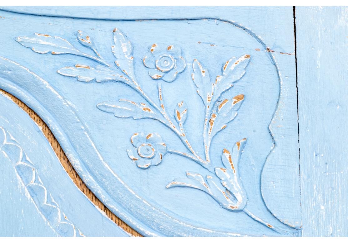Wood Paint Decorated 19th Century French Blue Armoire For Sale