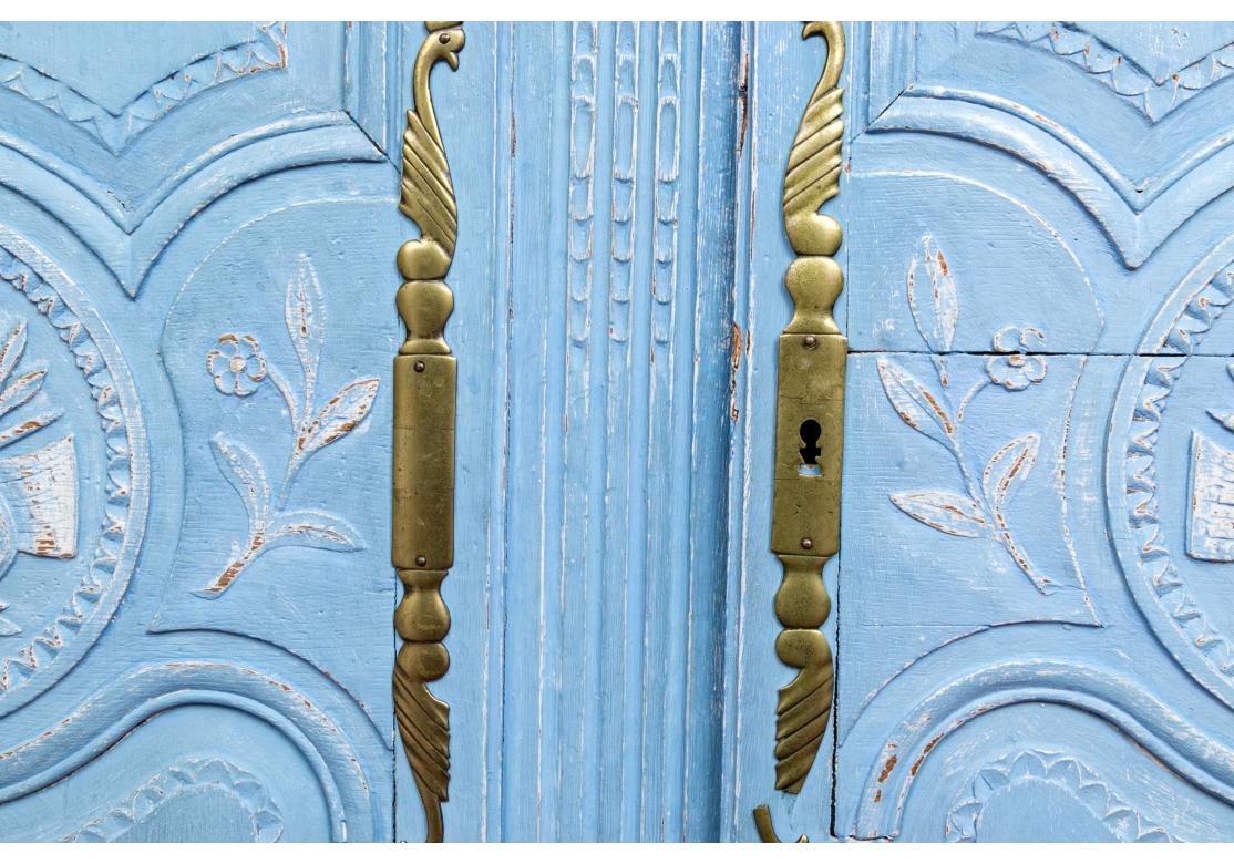 Paint Decorated 19th Century French Blue Armoire For Sale 1