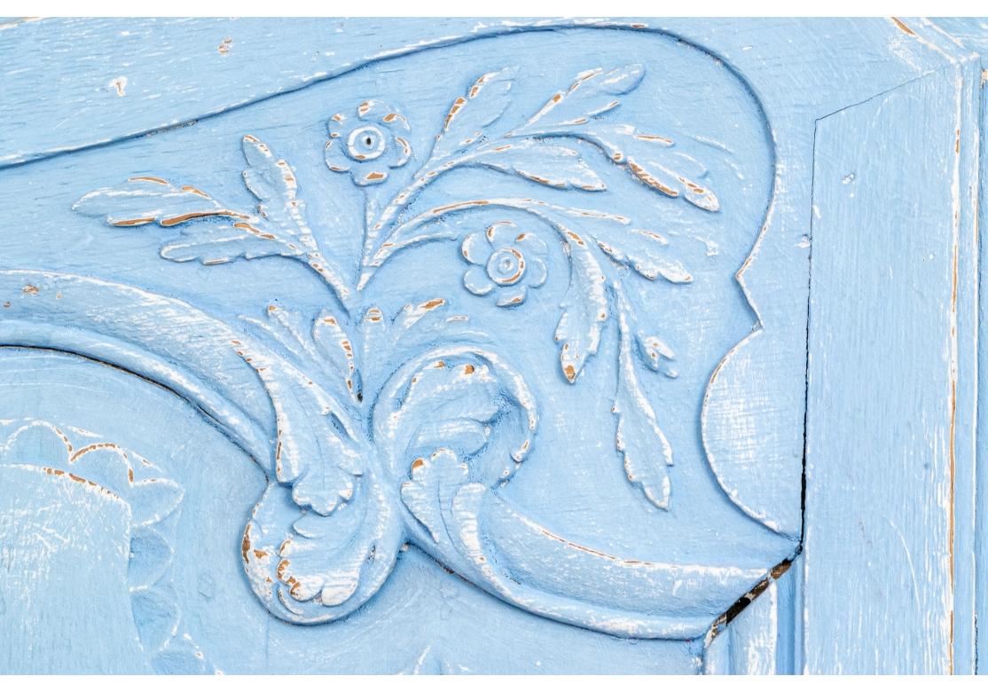 Paint Decorated 19th Century French Blue Armoire For Sale 2