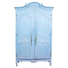 Paint Decorated 19th Century French Blue Armoire