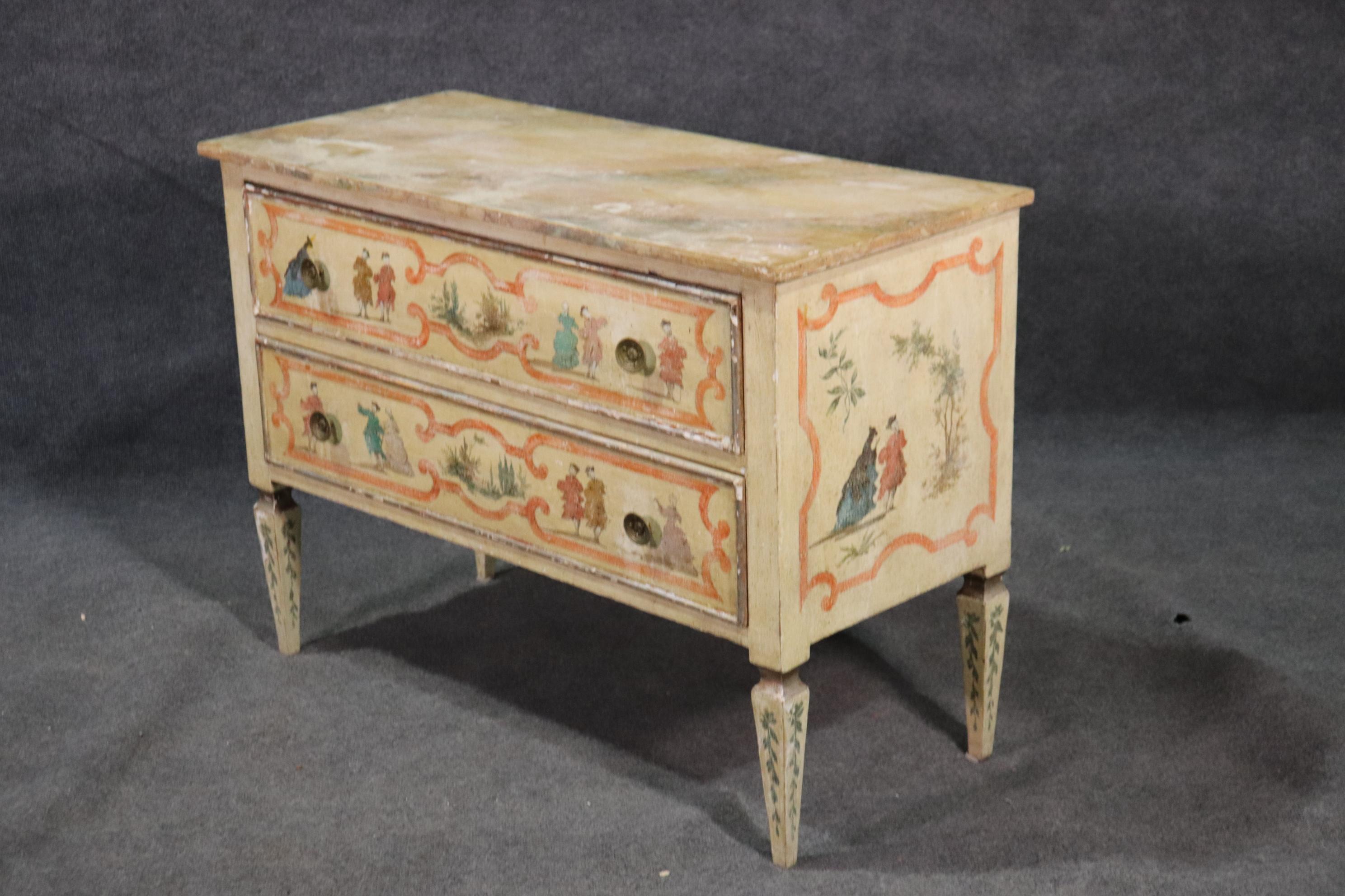 This is a beautiful painted decorated and faux marble painted commode. The commode dates to the latter part of the 1800s. The commode measures 40 wide x 18 deep x 29 tall.