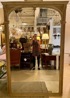 Paint Decorated Beveled Floor or over the Mantle Mirror, Monumental