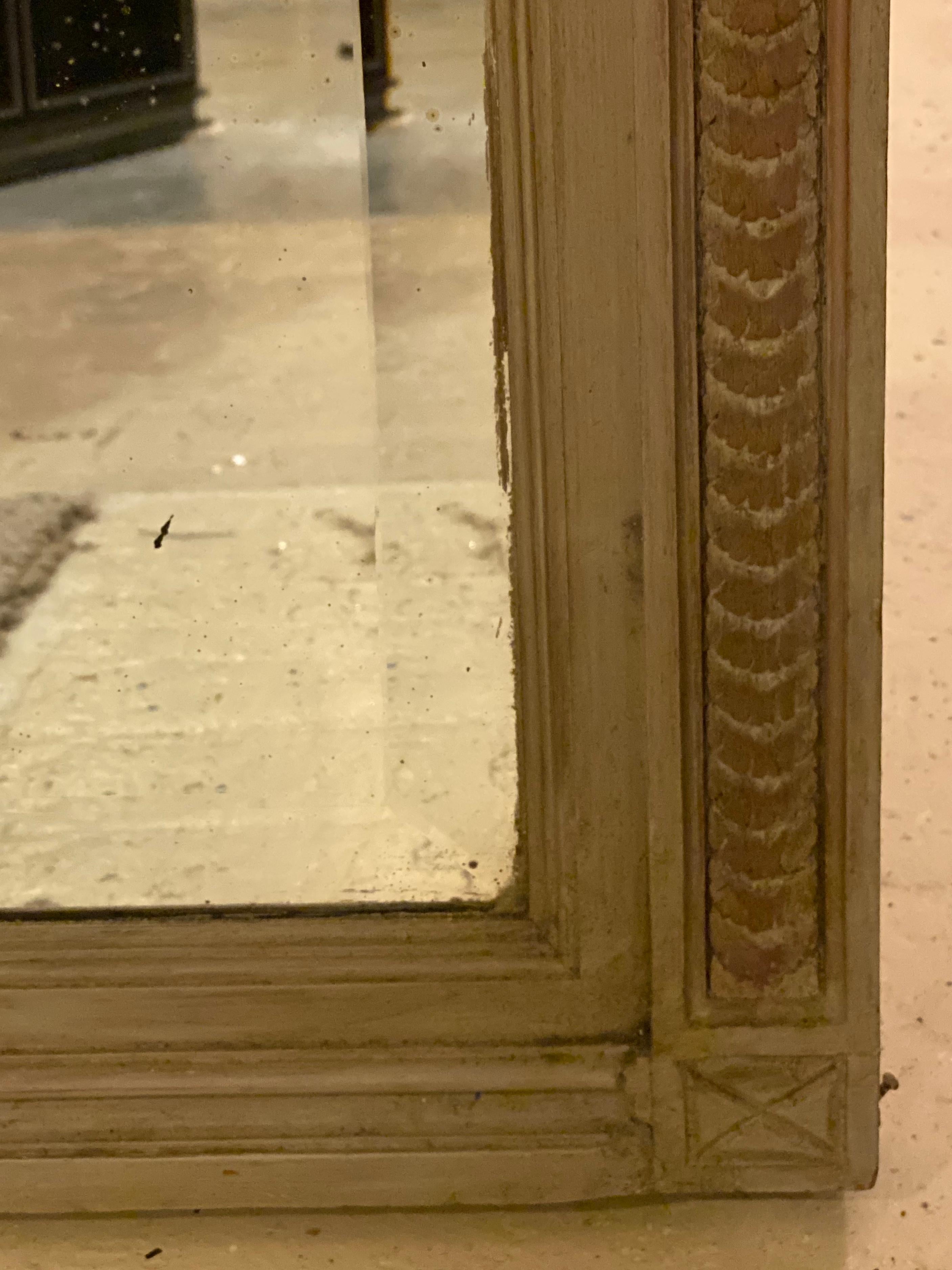 Paint Decorated Beveled Floor or over the Mantle Mirror, Monumental In Good Condition In Stamford, CT