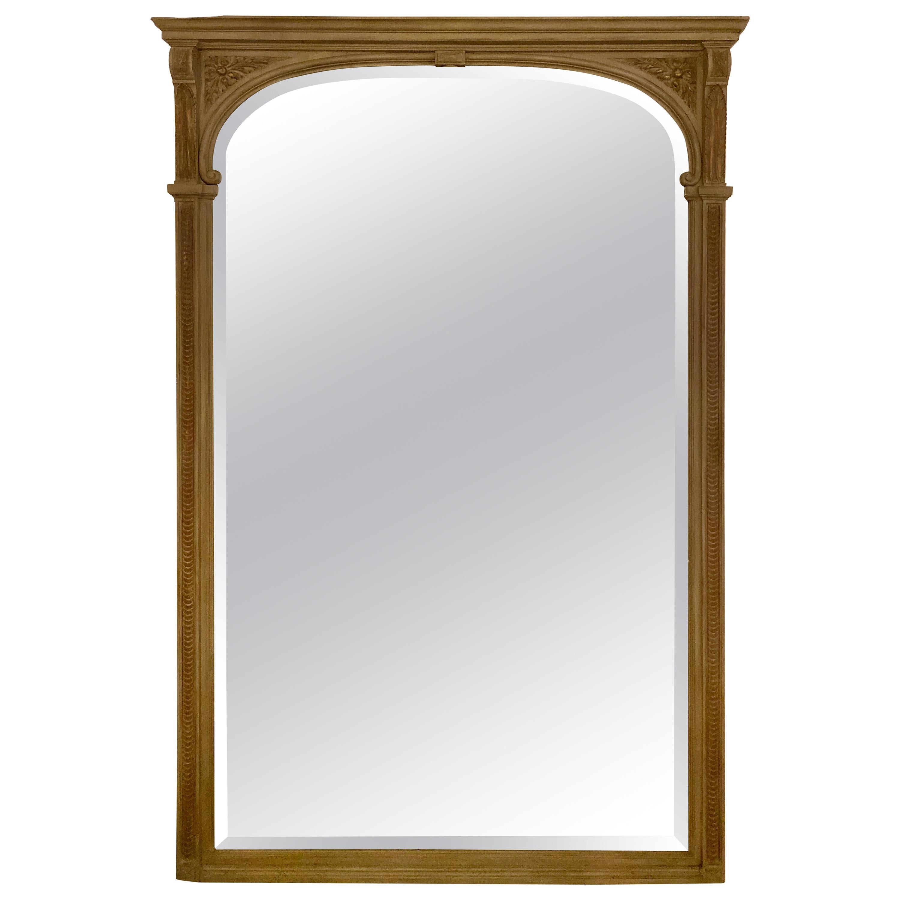 Paint Decorated Beveled Floor or over the Mantle Mirror, Monumental