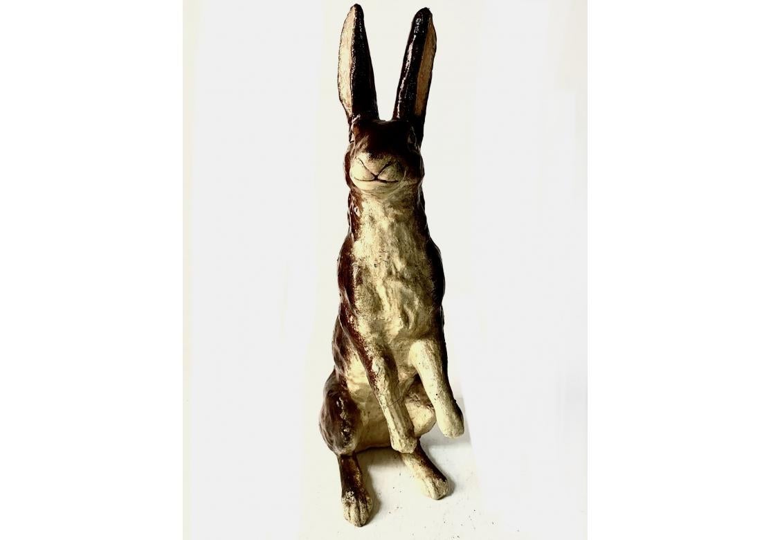 Adirondack Paint Decorated Cement Bunny Sculpture For Sale