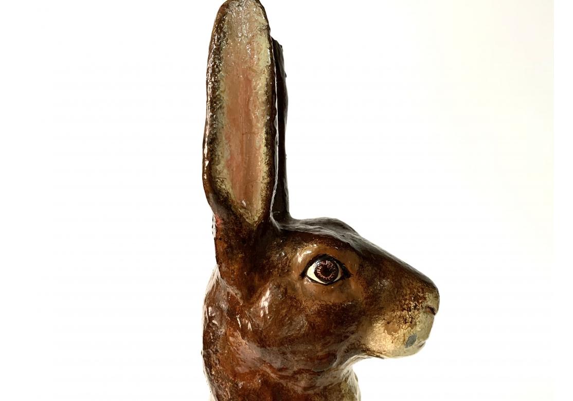 Paint Decorated Cement Bunny Sculpture In Fair Condition For Sale In Bridgeport, CT