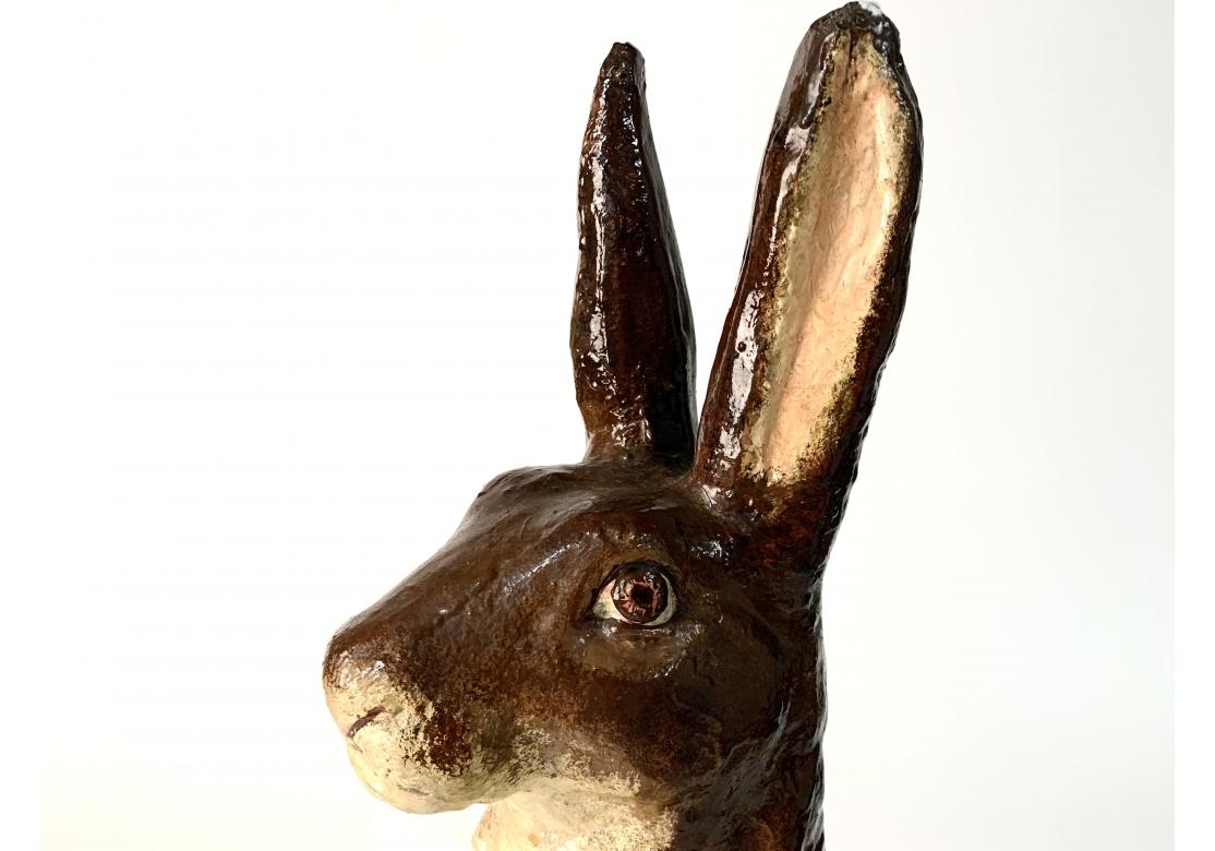Hand-Painted Paint Decorated Cement Bunny Sculpture For Sale