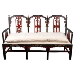 Antique Paint Decorated Chinese Chippendale Bench, 1930