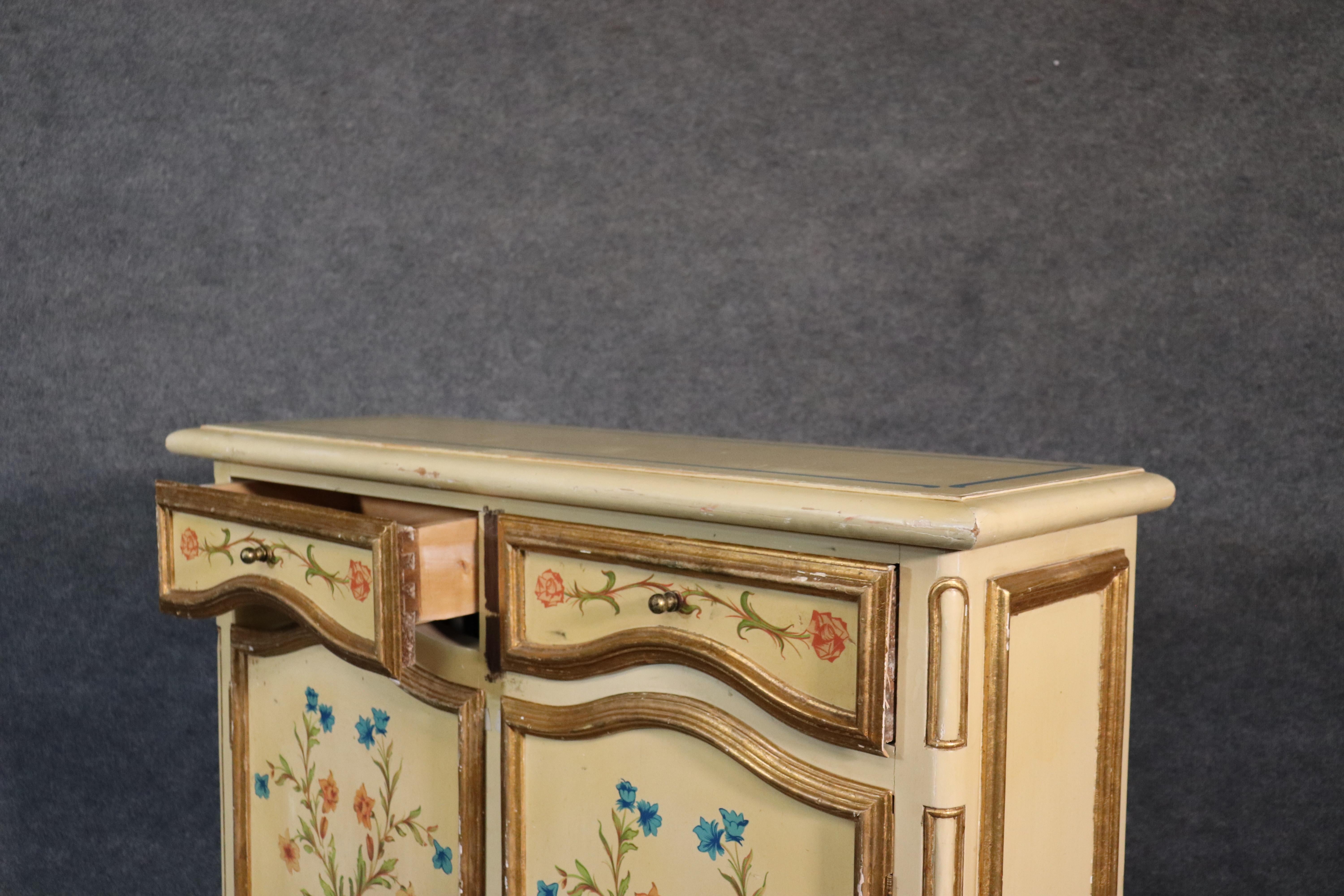 Mid-20th Century Paint Decorated Continental Italian Foyer Cabinet Console Table Buffet For Sale