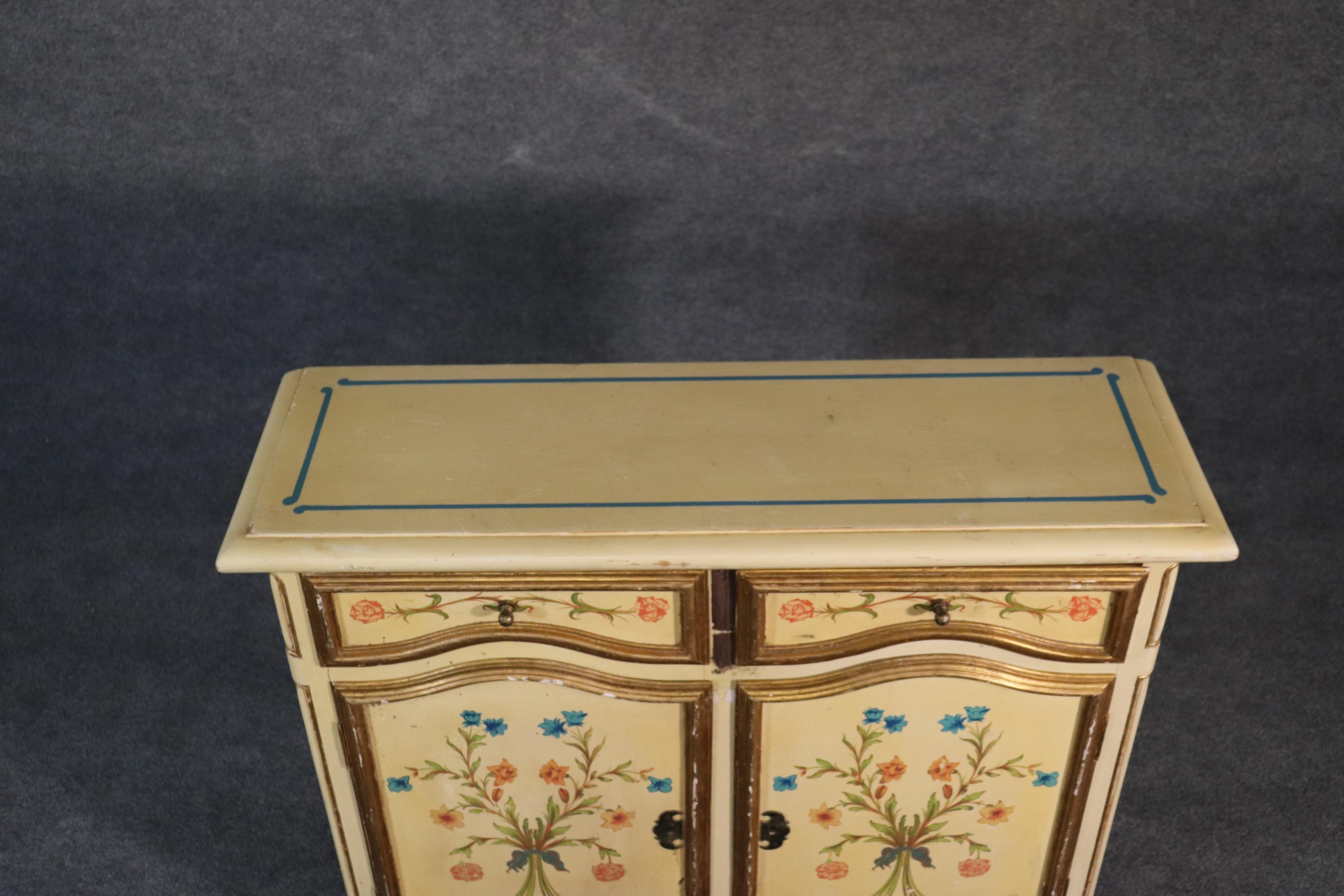 Walnut Paint Decorated Continental Italian Foyer Cabinet Console Table Buffet For Sale