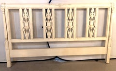 Paint Decorated Designer Swedish Style King Size Carved Bed Headboard