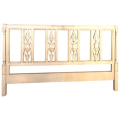 Paint Decorated Designer Swedish Style King Size Carved Bed Headboard