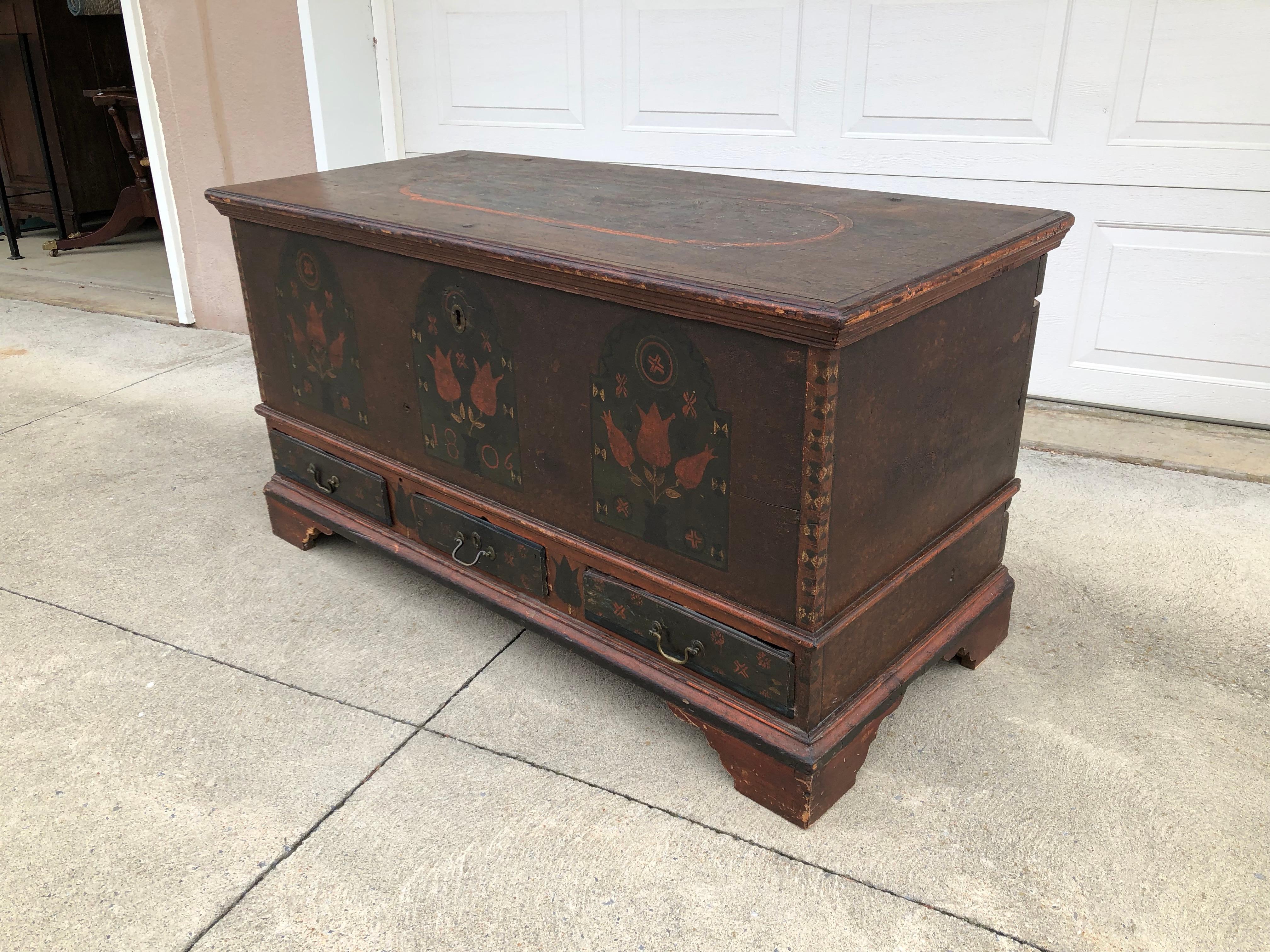 American Colonial Paint Decorated Dower Chest Dauphin County Pennsylvania For Sale