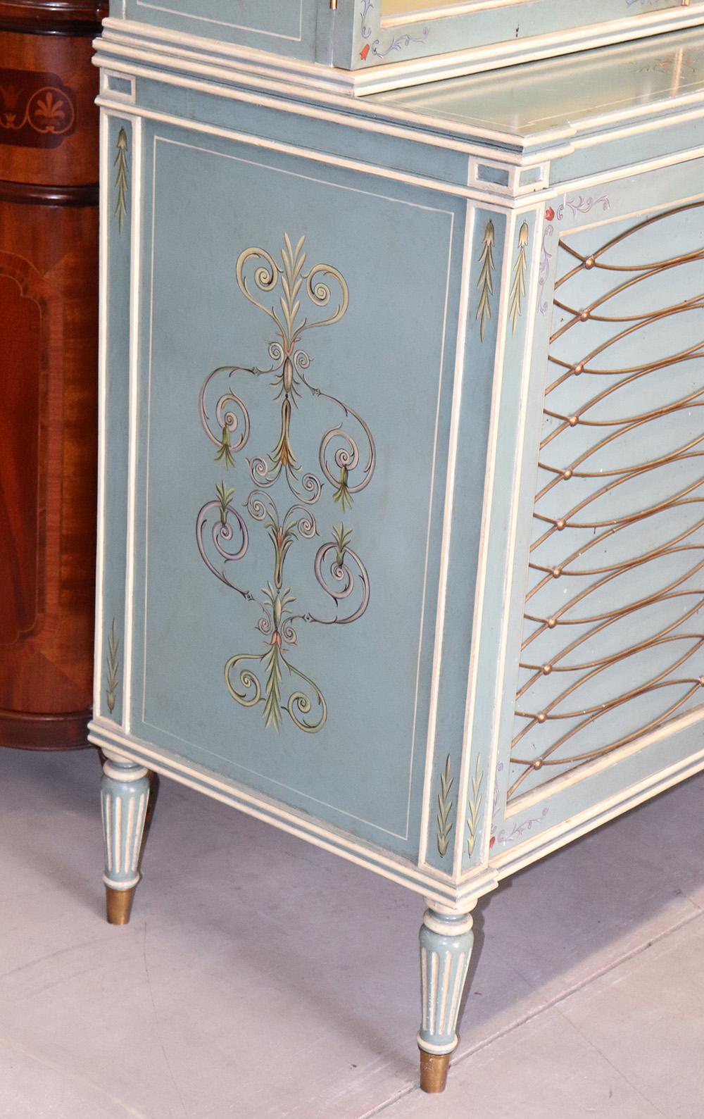 Painted Paint Decorated English Regency Style China Cabinet