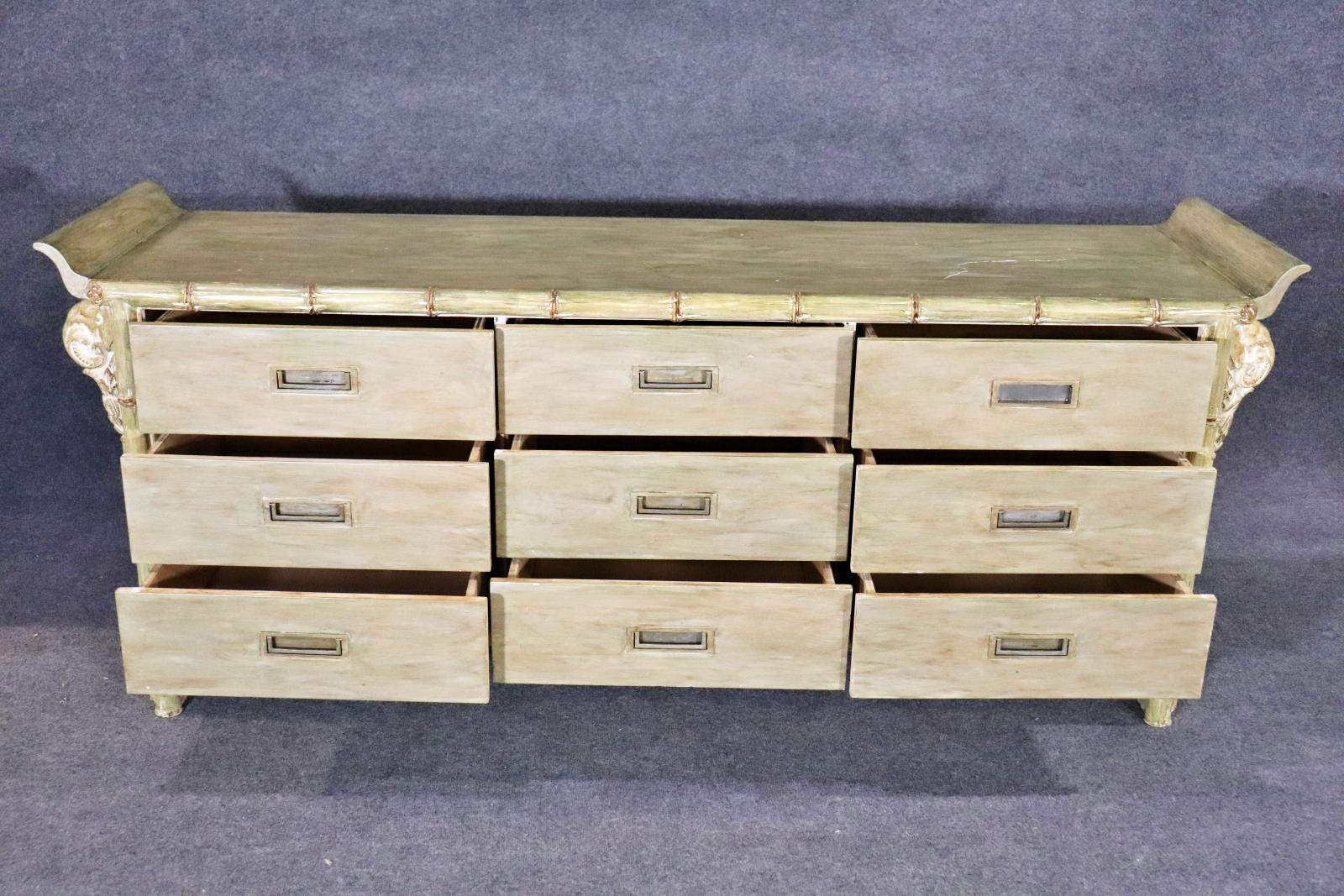 Paint Decorated Faux Bamboo Style Triple Dresser, circa 1970 For Sale 3