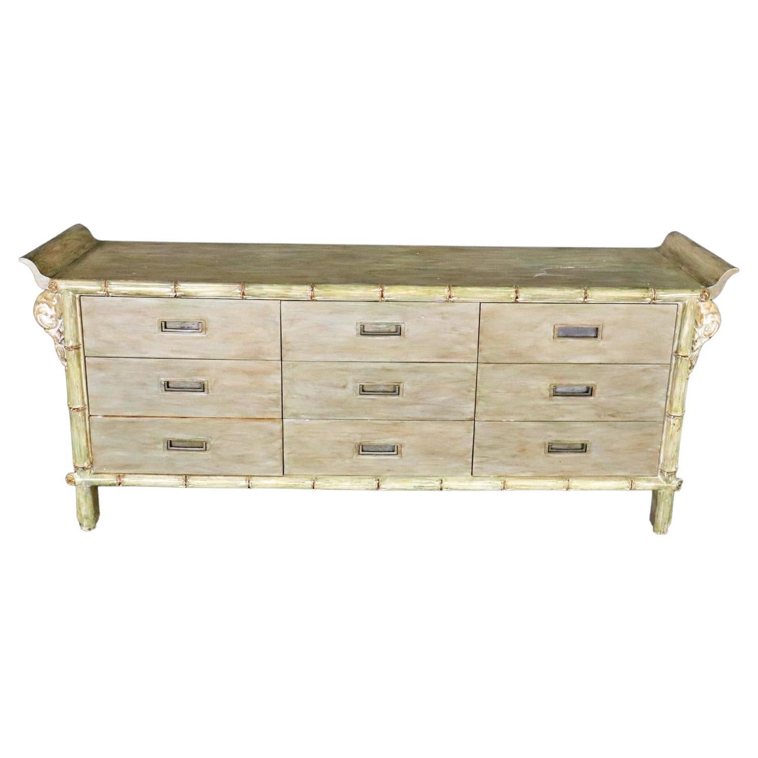 Paint Decorated Faux Bamboo Style Triple Dresser, circa 1970