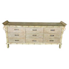 Vintage Paint Decorated Faux Bamboo Style Triple Dresser, circa 1970