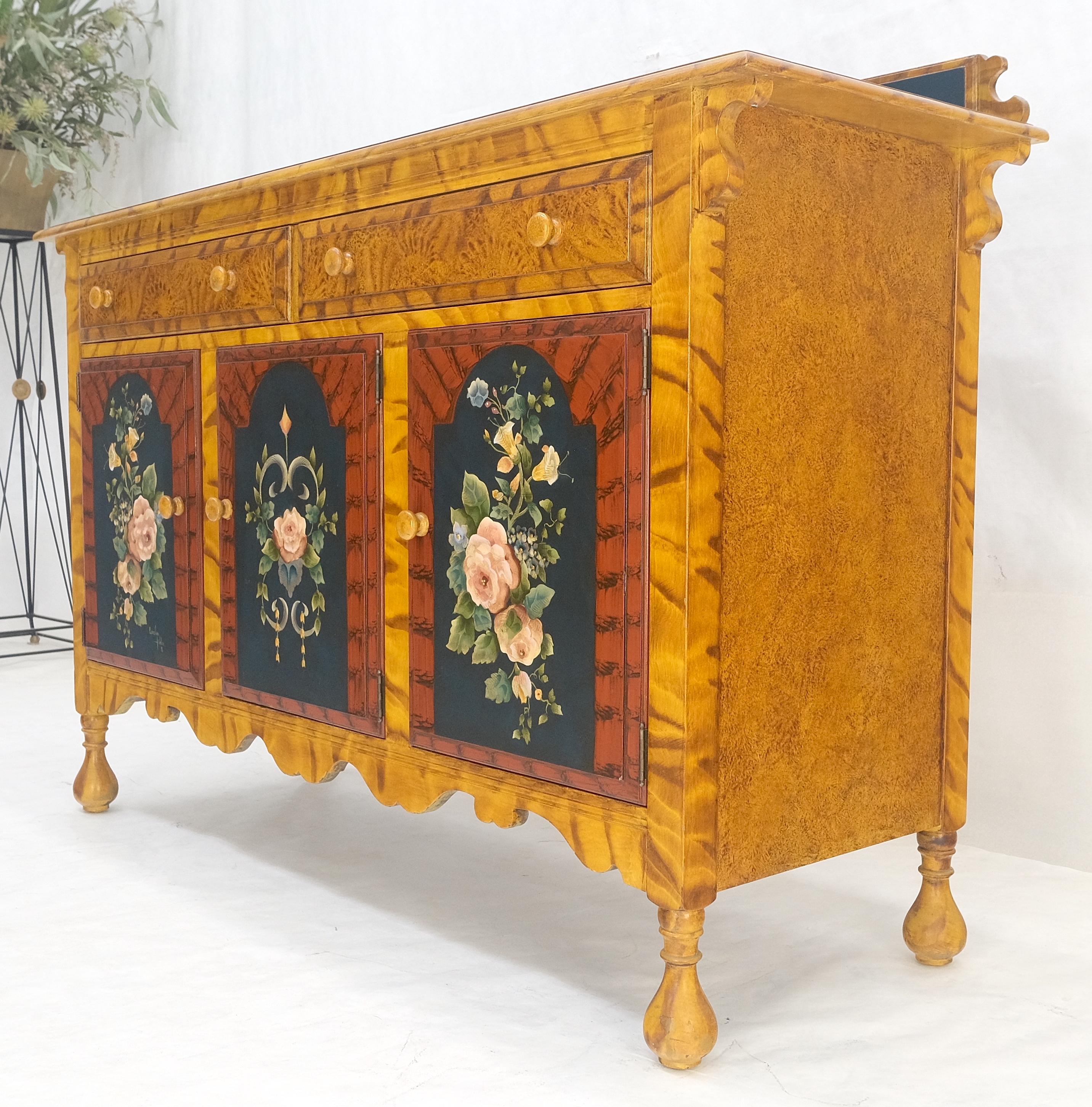 Paint Decorated Faux Finish Backsplash 3 Doors 1 Drawer Sideboards Onion Legs For Sale 7
