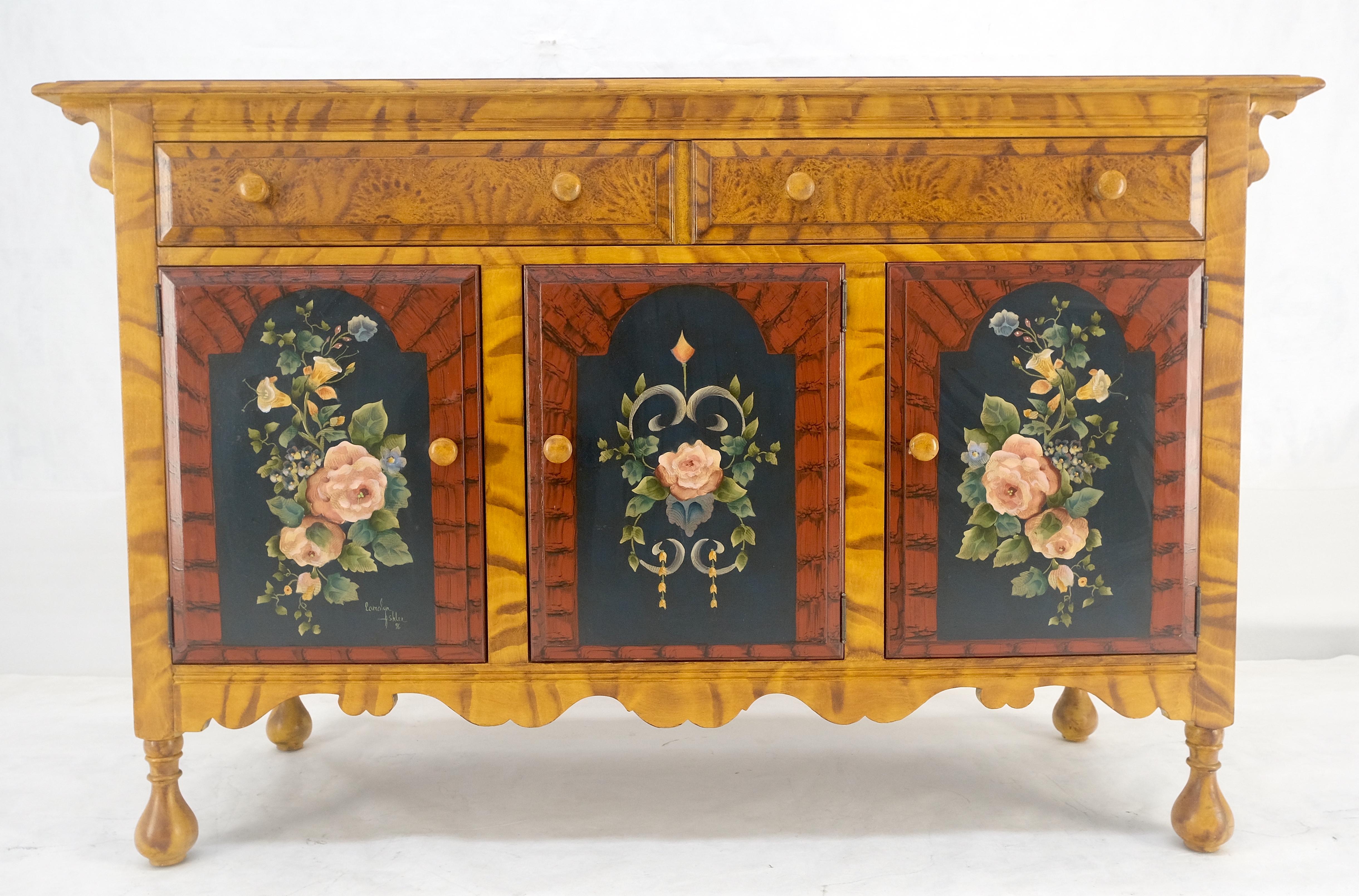 Paint Decorated Faux Finish Backsplash 3 Doors 1 Drawer Sideboards Onion Legs For Sale 9