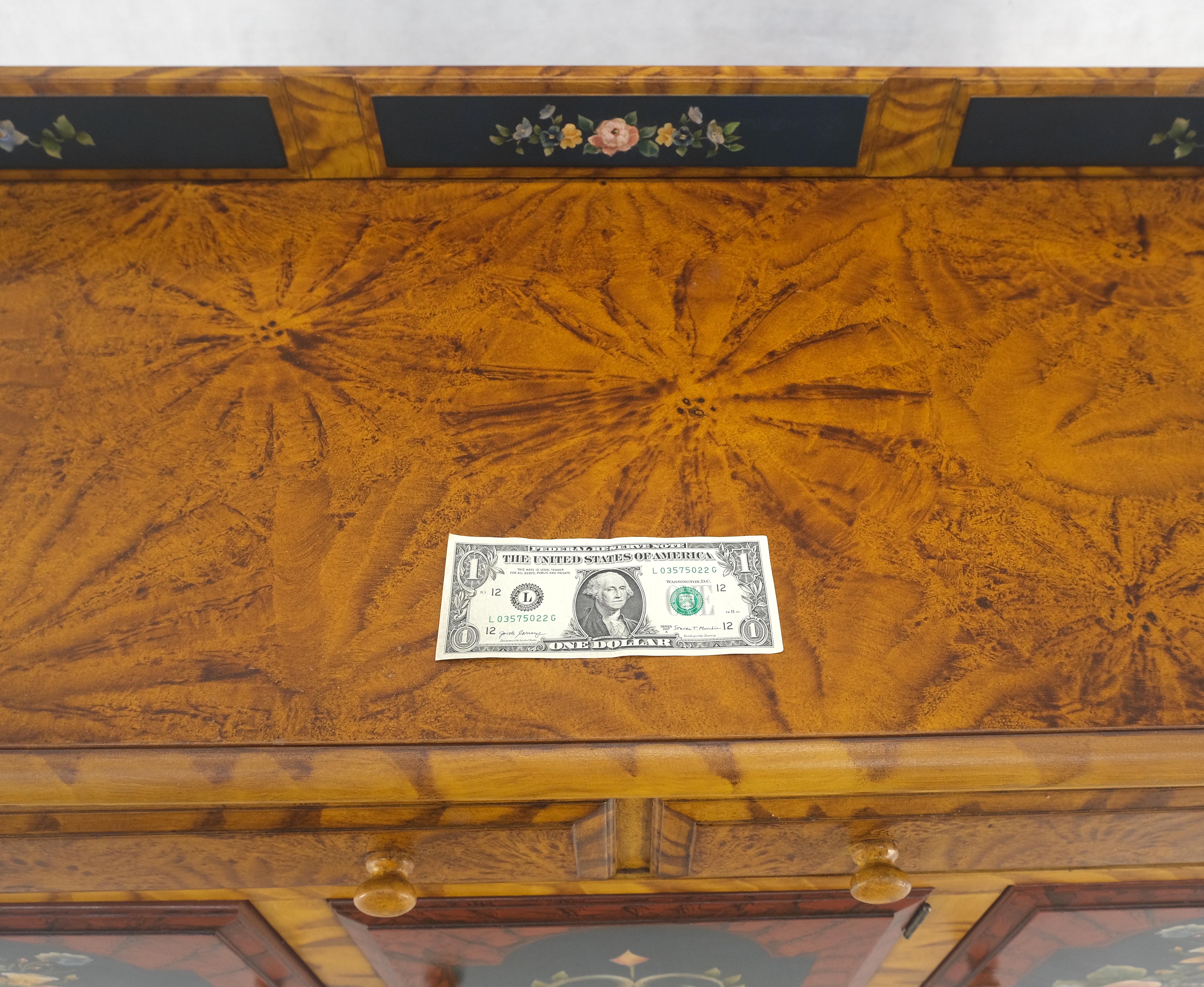 20th Century Paint Decorated Faux Finish Backsplash 3 Doors 1 Drawer Sideboards Onion Legs For Sale