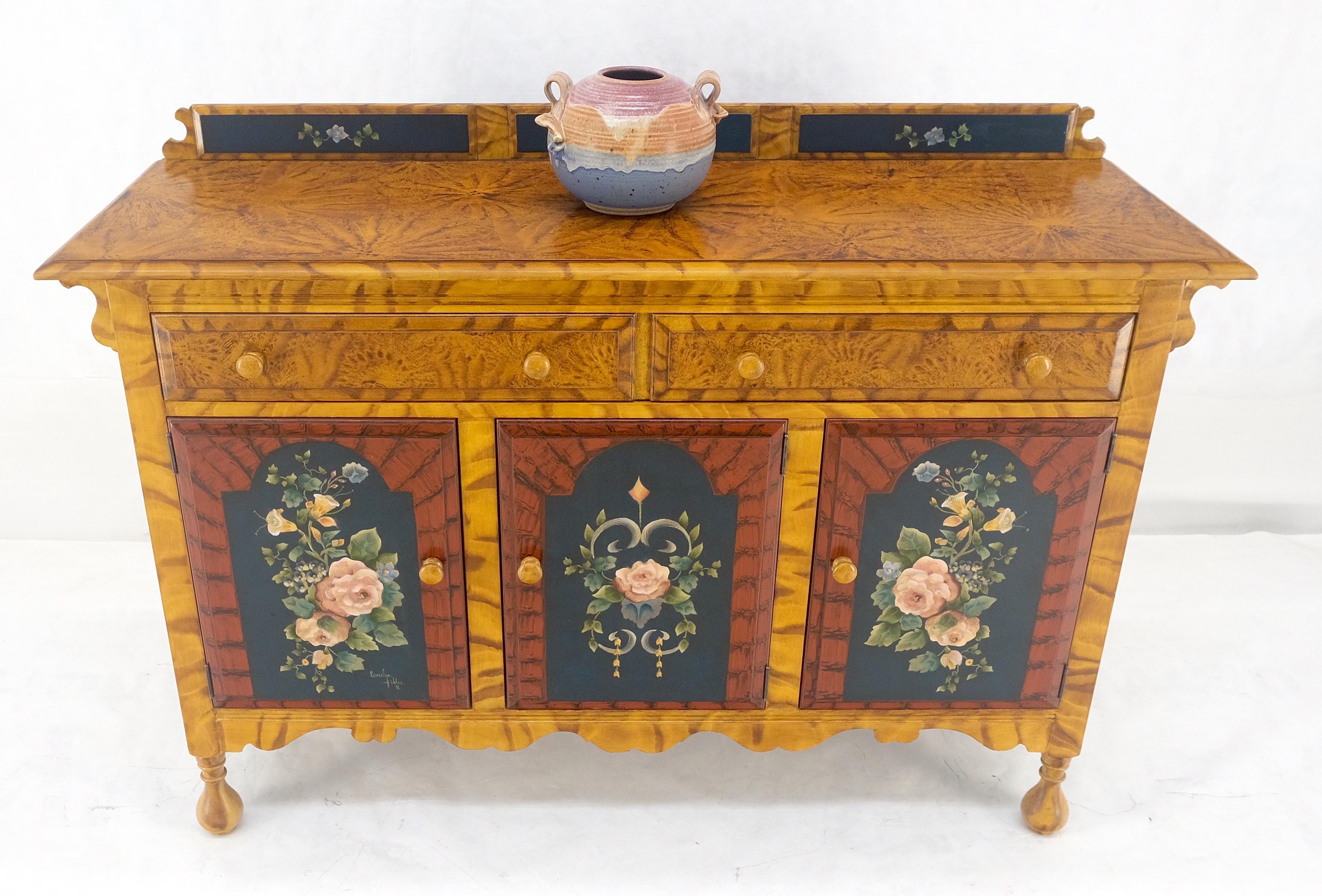 Paint Decorated Faux Finish Backsplash 3 Doors 1 Drawer Sideboards Onion Legs For Sale 2