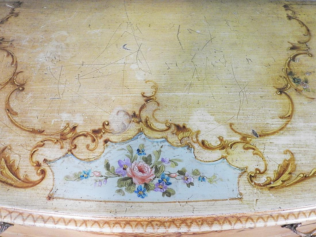 Walnut Paint Decorated French Louis XV Commode Dresser Buffet Server, circa 1920