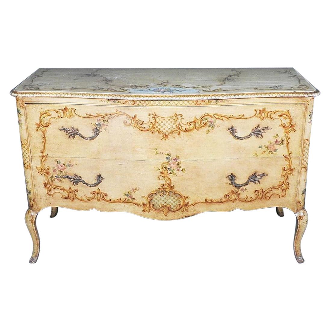 Paint Decorated French Louis XV Commode Dresser Buffet Server, circa 1920