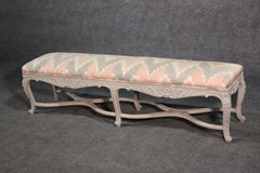 Paint Decorated French Louis XV Long Narrow Window Bench Stool Ottoman C1940