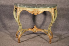 Paint Decorated French Louis XV Verdi Green Marble Top Console Table, C1950