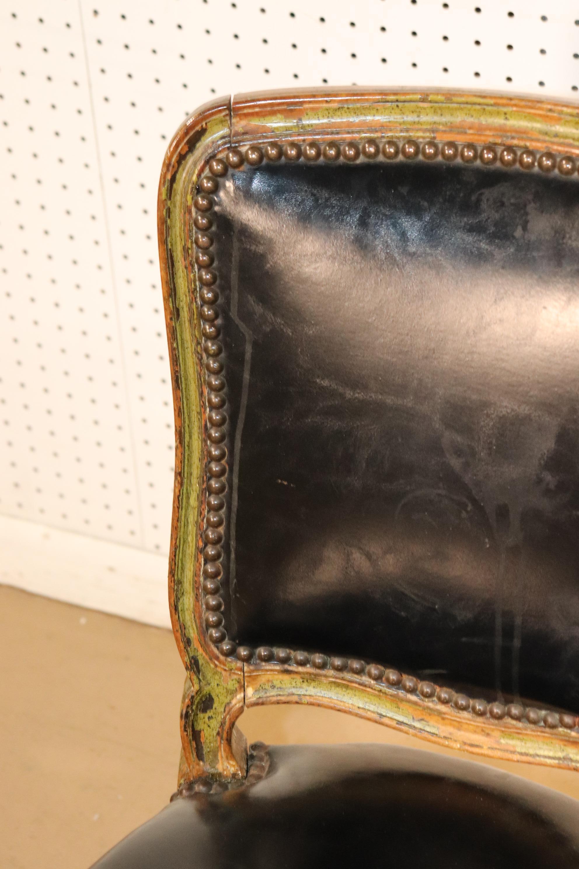 Paint Decorated French Louis XVI Leather Vanity or Desk Chair, Circa 1920 5