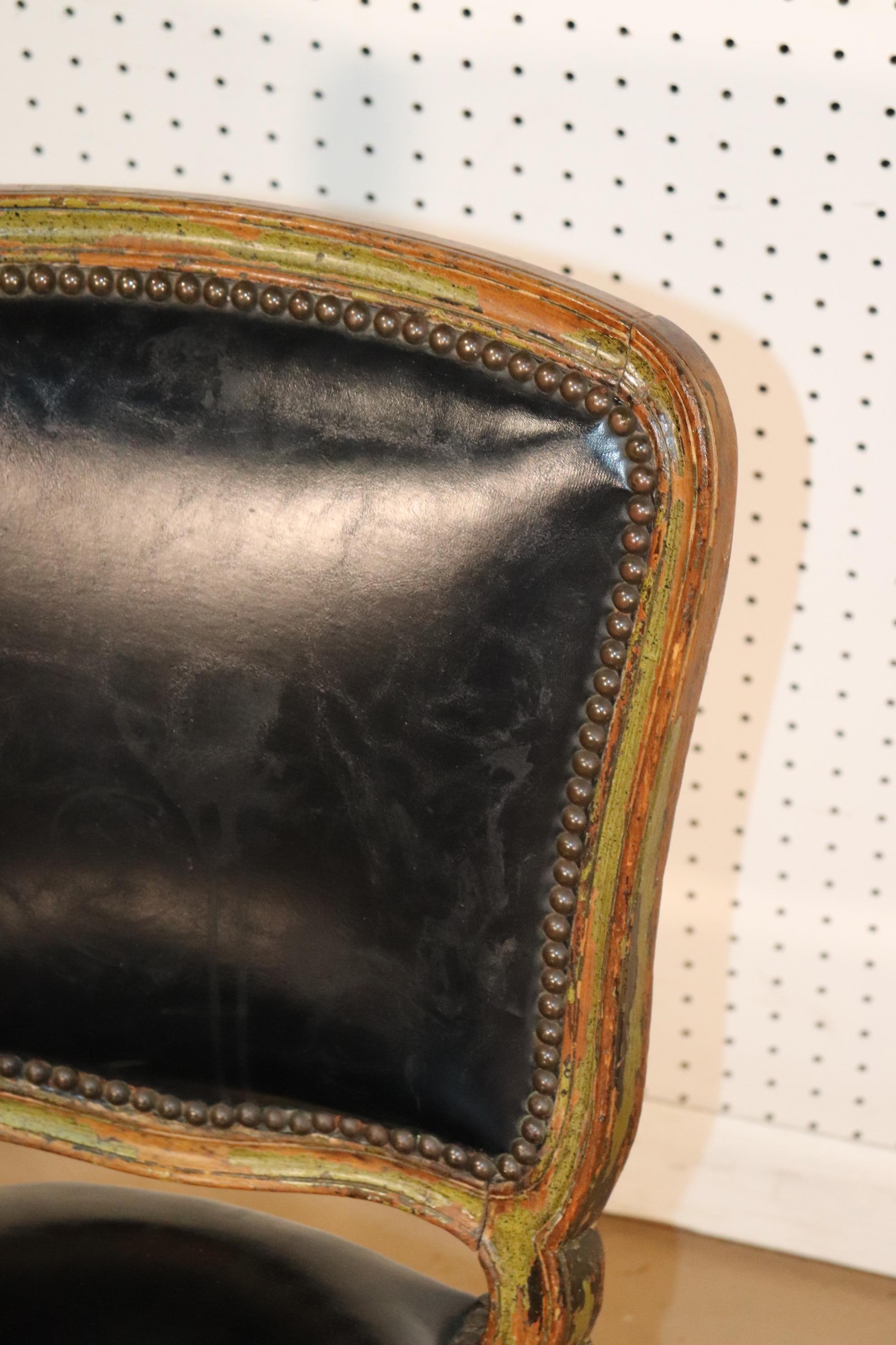 Paint Decorated French Louis XVI Leather Vanity or Desk Chair, Circa 1920 6