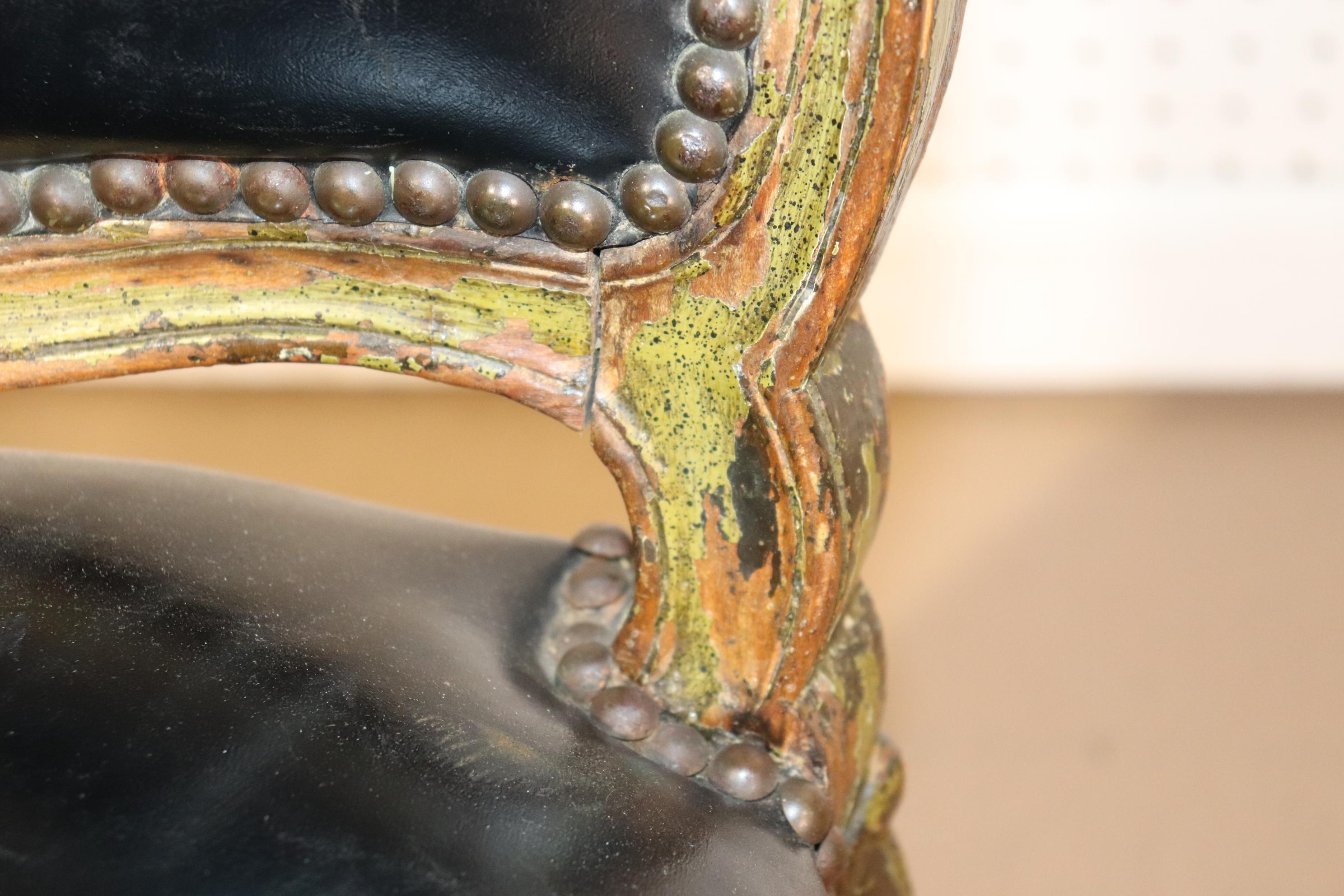 Paint Decorated French Louis XVI Leather Vanity or Desk Chair, Circa 1920 9
