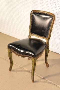 Paint Decorated French Louis XVI Leather Vanity or Desk Chair, Circa 1920