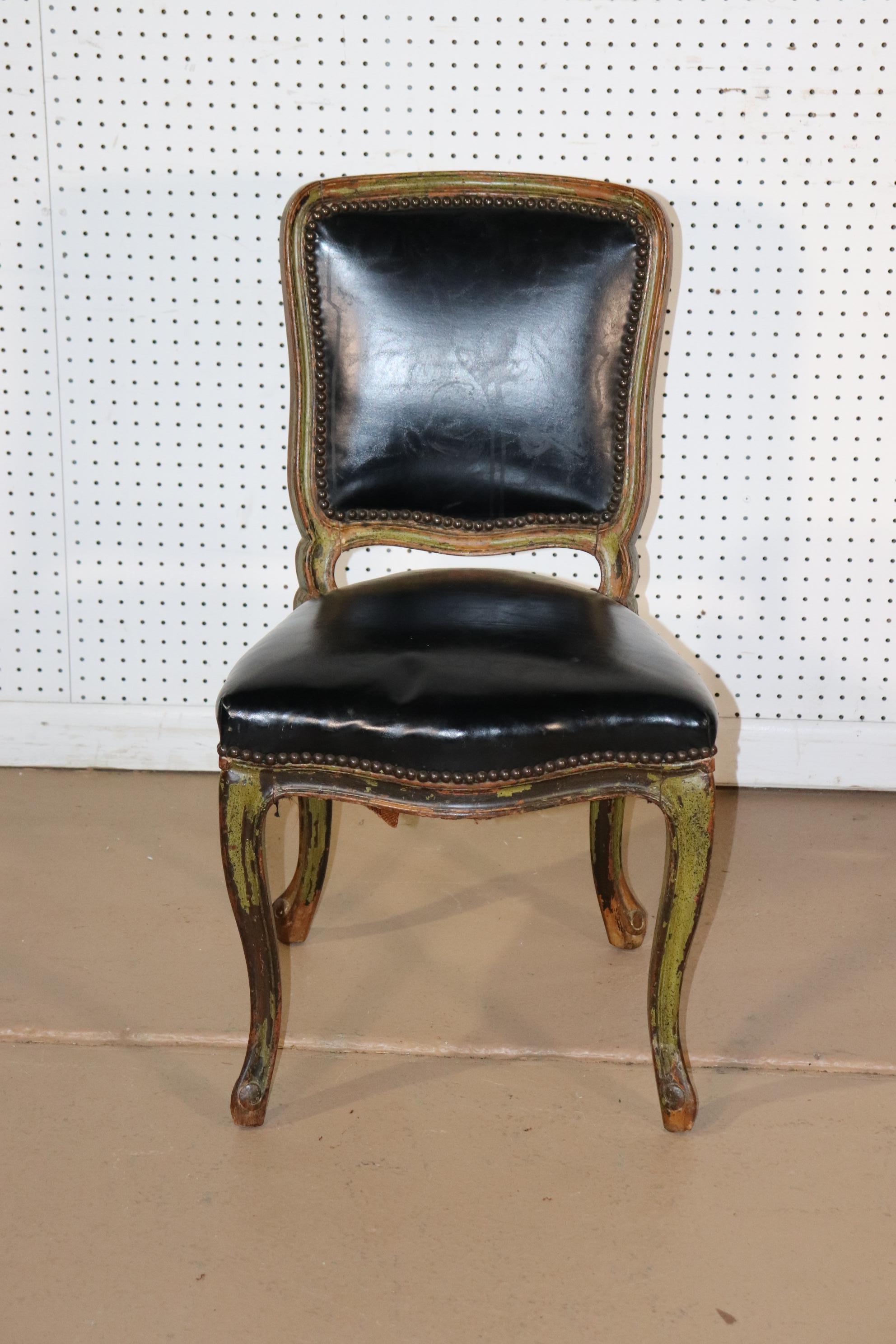Paint Decorated French Louis XVI Leather Vanity or Desk Chair, Circa 1920 In Good Condition In Swedesboro, NJ